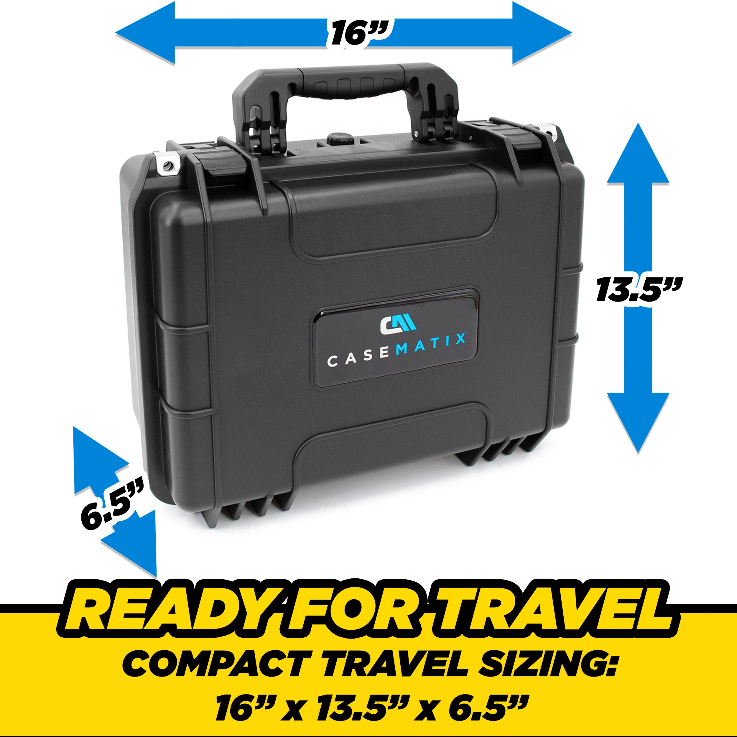 CASEMATIX TSA Approved 3 Pistol Case - 16 Inch Waterproof Handgun Case for 3 Handguns & 9 Magazines with Accessory Storage | Durable Gun Carrying Case for Travel, Range & Secure Storage | Perfect for Air Travel, Shooting Range & Firearm Protection
