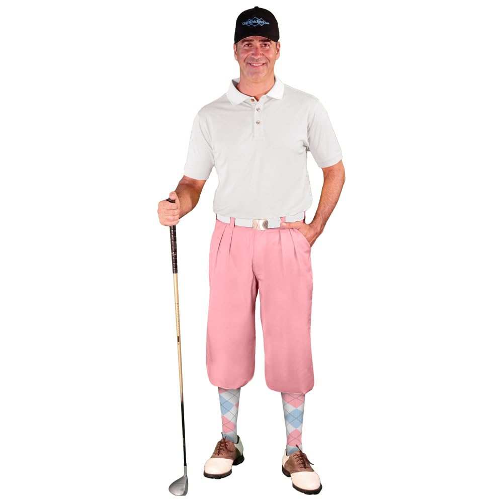 **Men's Stylish Pink Microfiber Golf Outfit – Limited Edition Ball Cap, Over-The-Calf Argyle Socks & White Golf Shirt – Perfect for Golfing, Casual Wear & Outdoor Activities**