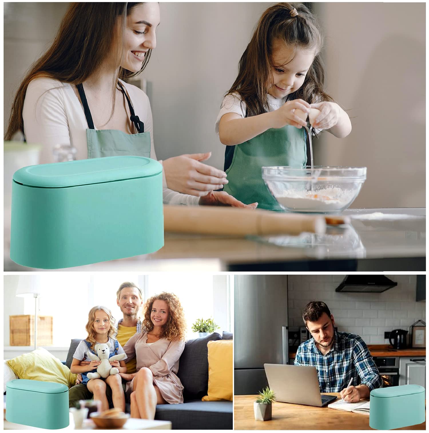 Mini Trash Can with Lid - Small Removable Garbage Bin, Compact Plastic Waste Basket for Bathroom, Office, Kitchen, Desk & Coffee Table - Perfect for Home, Office & Travel Use (Sky Blue)