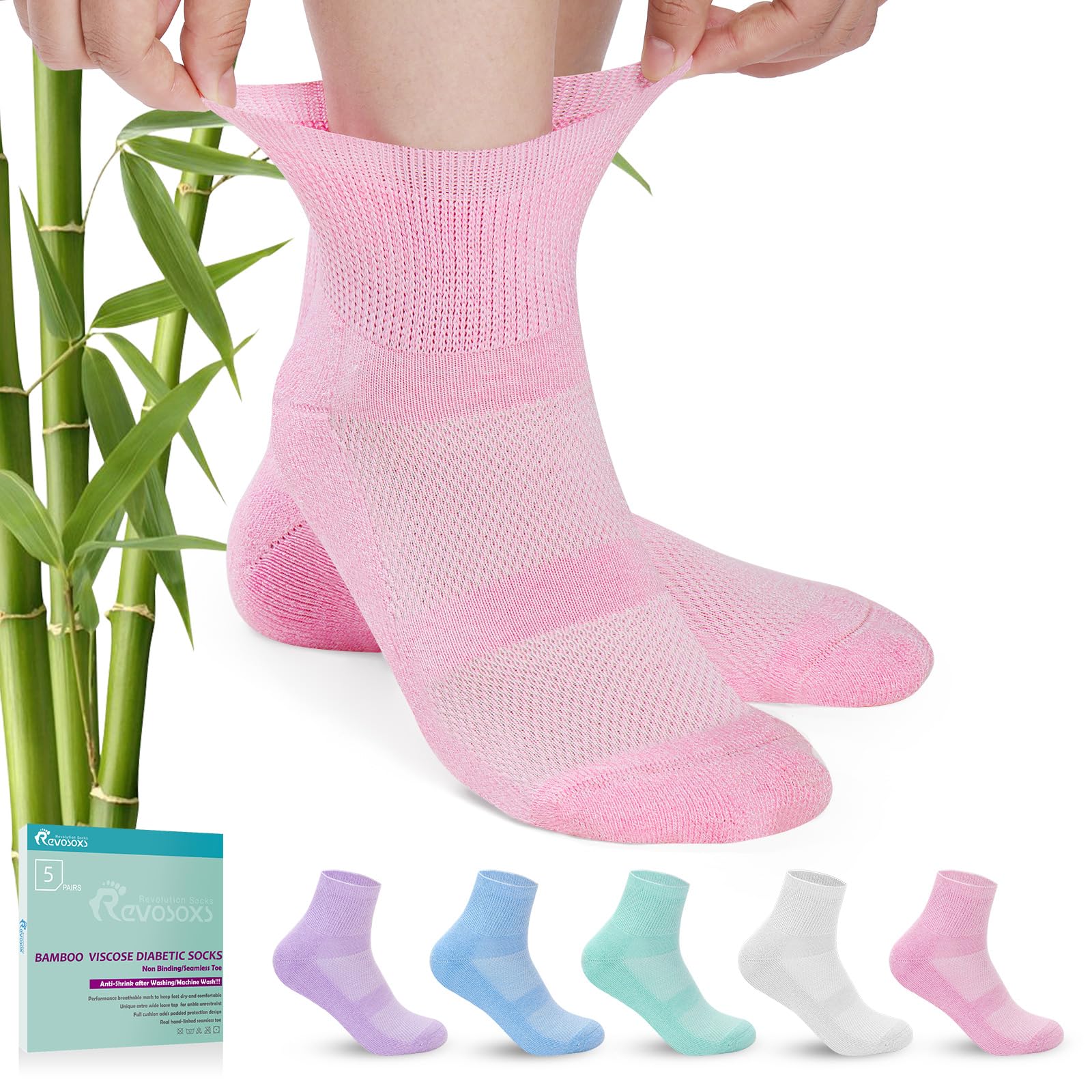 **5 Pairs Bamboo Diabetic Socks for Men & Women - Non-Binding Ankle Socks for Circulation & Comfort (Medium Size) - Ideal for Daily Wear, Travel & Diabetic Foot Care**