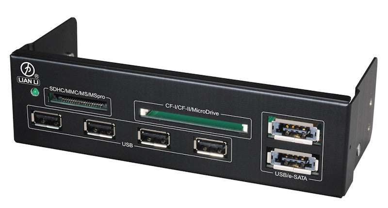 Lian Li BZ-S01 Black Multi-Tier Memory Card Reader with High-Speed USB Hub & eSATA Port - Perfect for Data Transfer, PC Builds, and Professional Photography Workstations