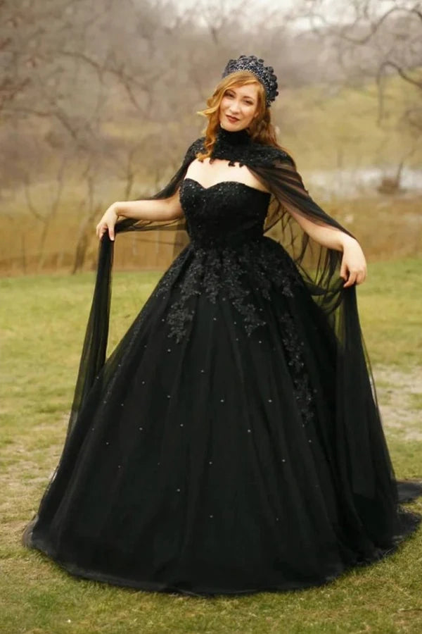 Elegant A-Line Crystals Tulle Sweetheart Long Black Wedding Dress TD0005 - Perfect for Bridal, Evening Gala, and Formal Occasions