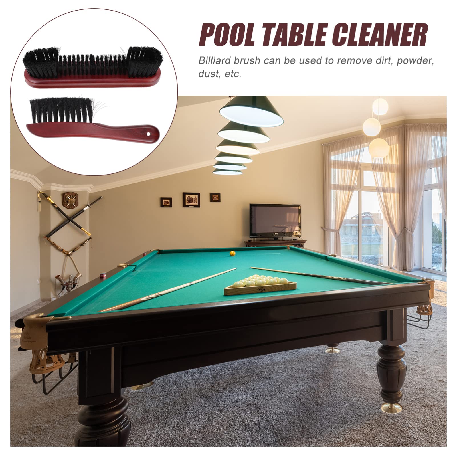 LIOOBO 2-Pack Billiard Table Broom - Wooden Handle Pool Table Sweeper & Cleaner Brush for Dust and Debris Removal - Perfect for Home Game Rooms, Bars, and Billiard Halls