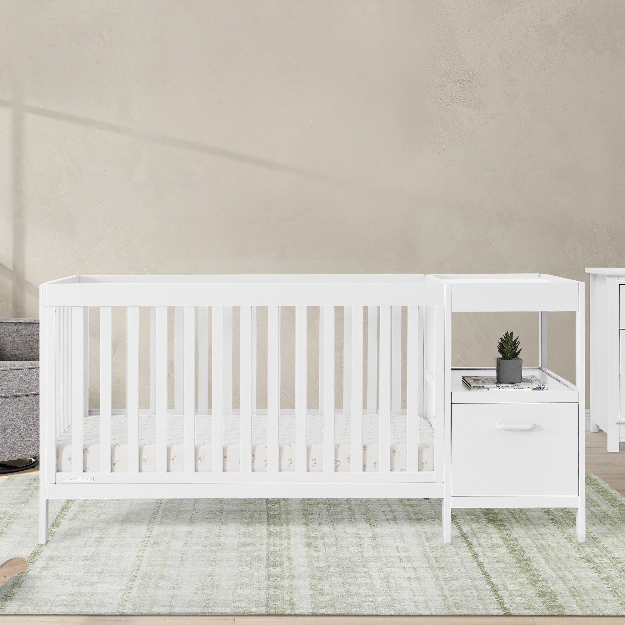 Alice 5-in-1 Convertible Baby Crib with Changing Table - Nursery Furniture for Newborn to Toddler - Perfect for Small Spaces & Modern Nurseries