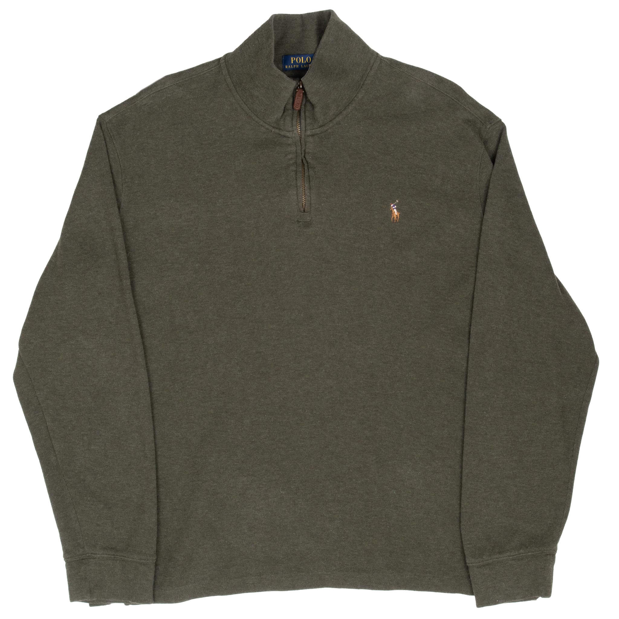 Ralph Lauren Men's Green Quarter-Zip Sweater | 1/4 Zip Pullover | Casual Knit Top | Size 2XL | Perfect for Office Wear & Weekend Outings