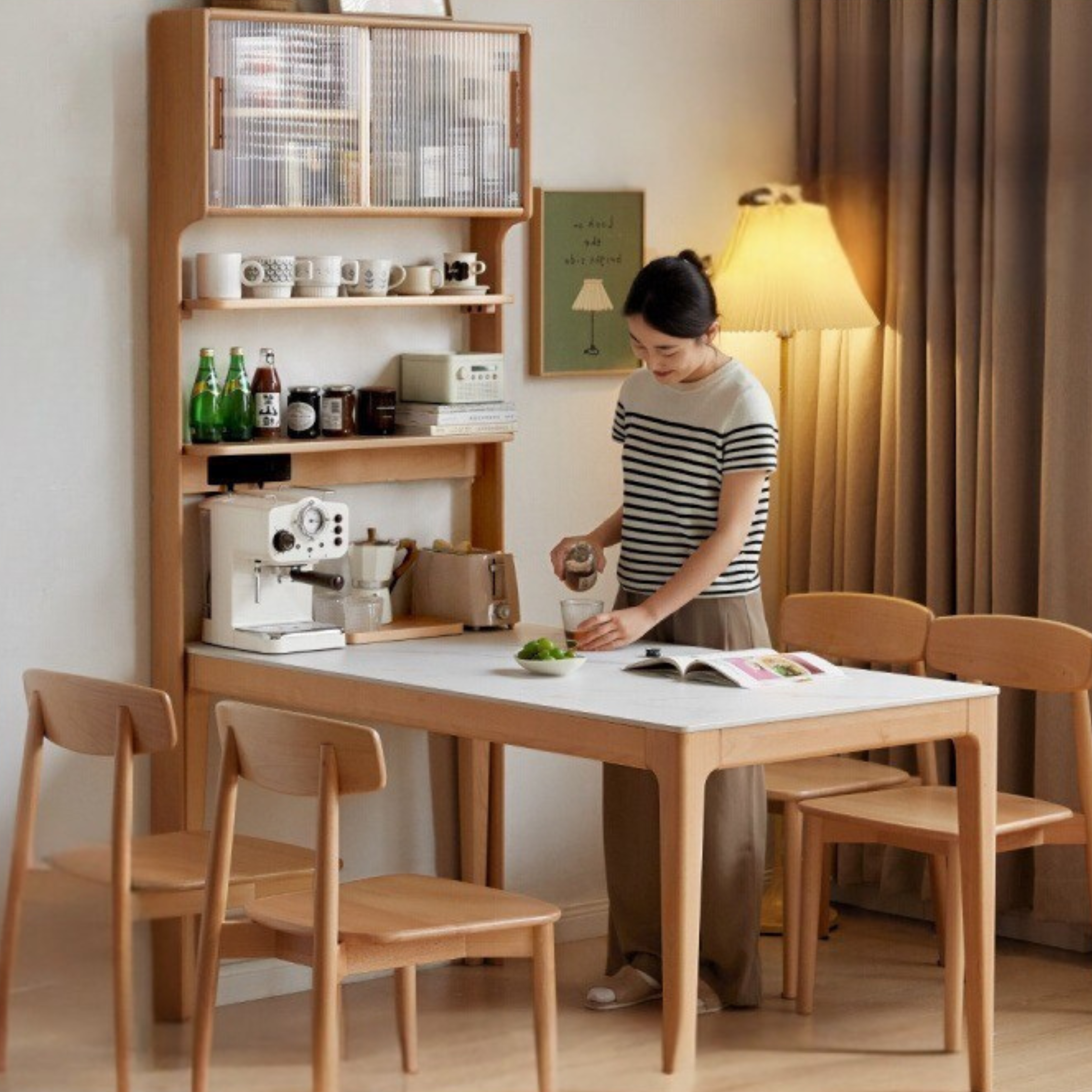 Solid Beech Wood Ultra-Thin Dining Sideboard - Modern Buffet Cabinet for Dining Room, Kitchen Storage & Living Room Decor