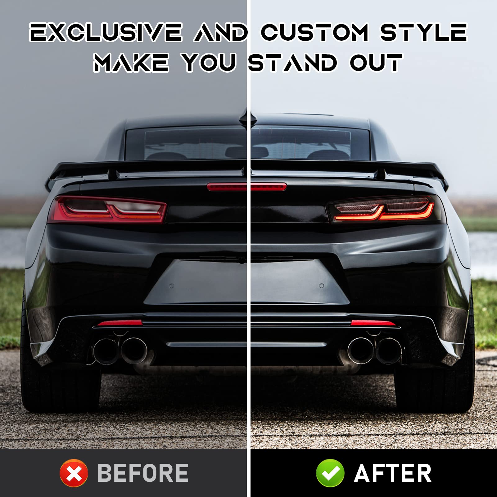 Smoke Lens LED Tail Lights Assembly Pair for Chevrolet Camaro 2016-2018 - Rear Brake/Running/Reverse/Turn Signal Lights - Upgrade Your Camaro's Style & Night Visibility