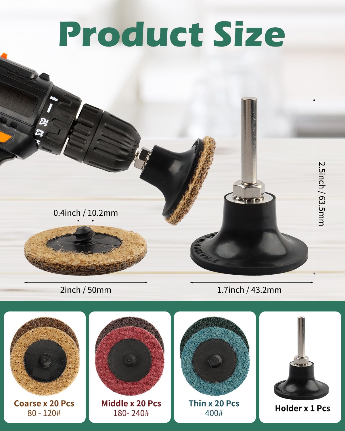 60Pcs 2-Inch Nylon Sanding Discs with 1/4