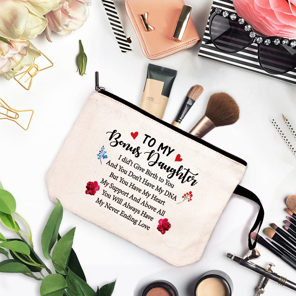 ZHANTUONE Funny Bonus Daughter Cosmetic Bag - Perfect Birthday, Graduation & Adoption Gift for Step Daughter, Daughter-in-Law from Mom | Great for Travel, Makeup Storage & Special Occasions