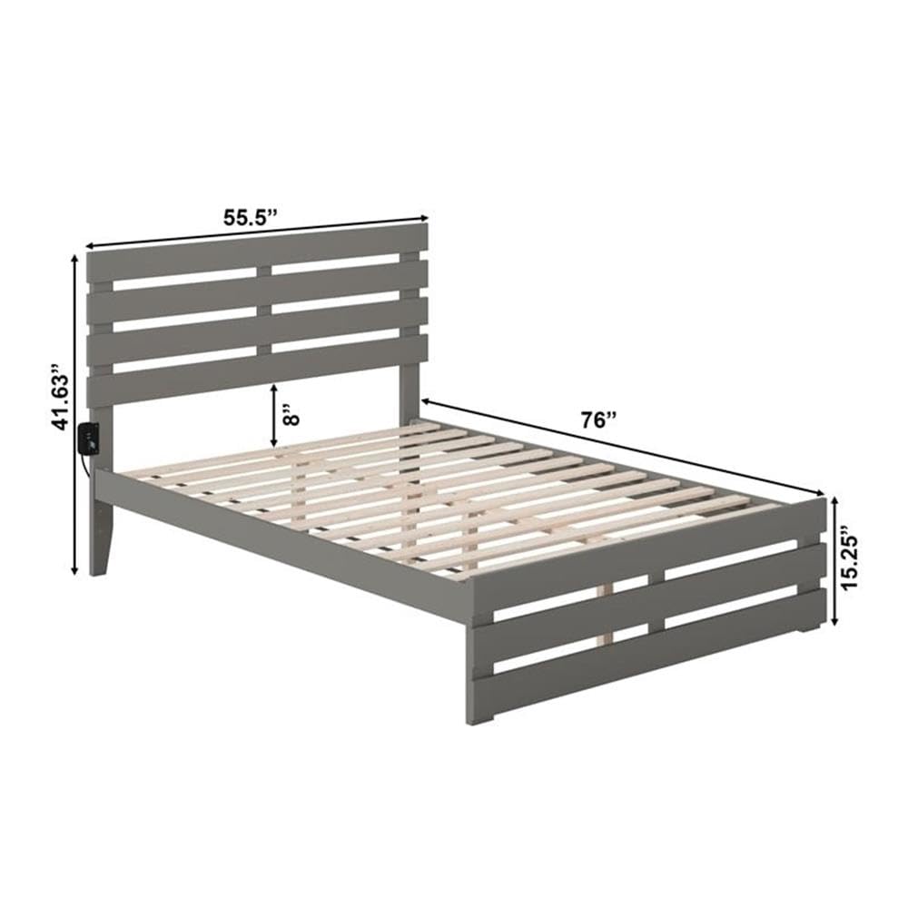 BOWERY HILL Farmhouse Solid Wood Full Size Bed Frame with Footboard & USB Charging Ports - Gray Wooden Bed for Master Bedroom, Guest Room & Cozy Farmhouse Decor
