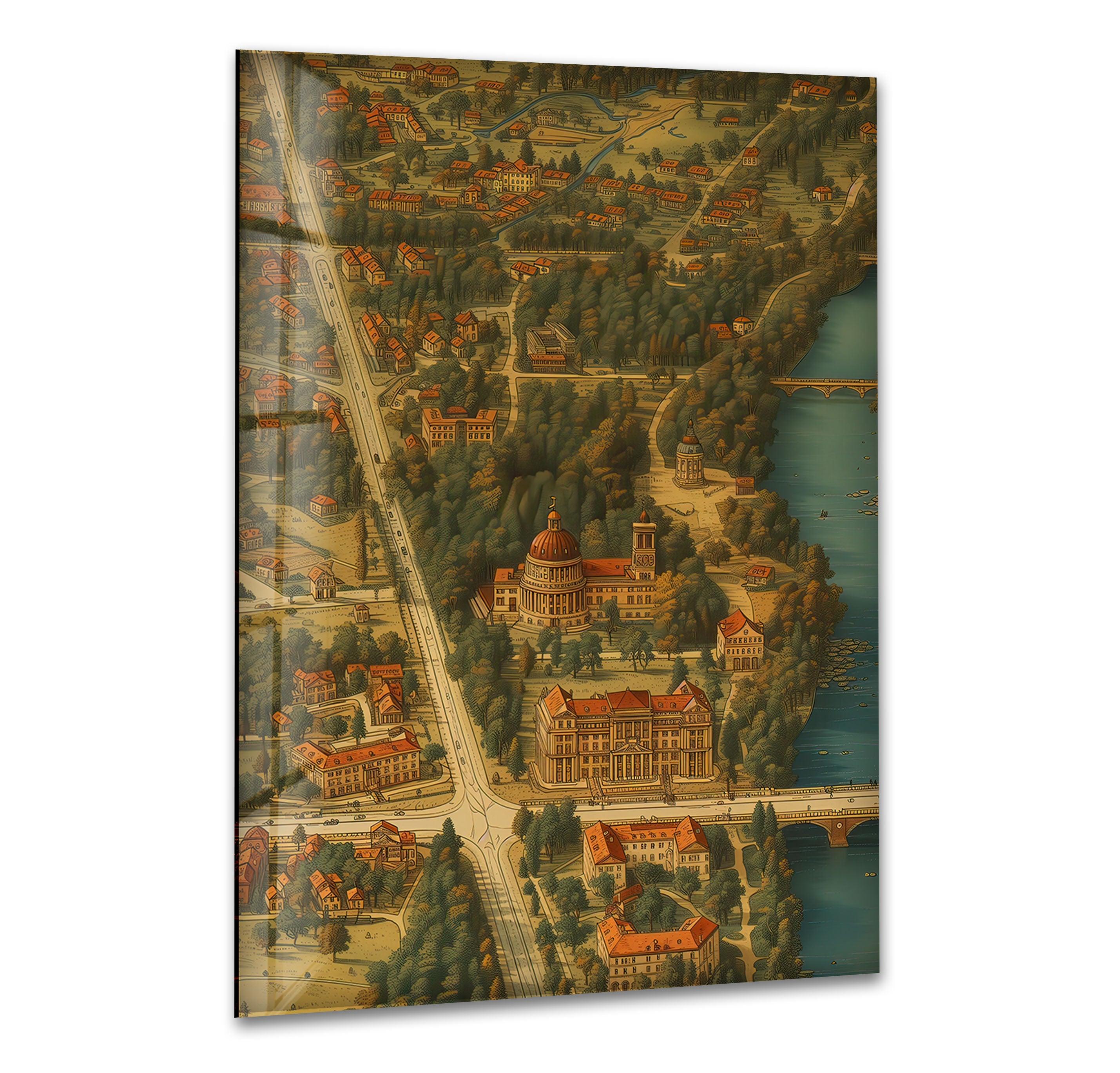 Berolinum Berlin Map Glass Wall Art - Vintage Style City Map Decor for Home & Office - Perfect for Living Room, Bedroom, or Office Wall Decor