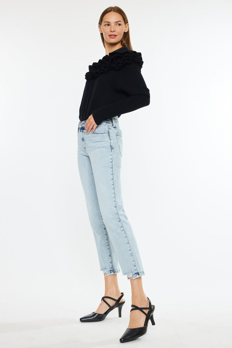 Pam Essentials Mid Rise Crop Straight Jeans - Women's High Waisted Stretch Denim Pants for Casual Wear & Everyday Outfits