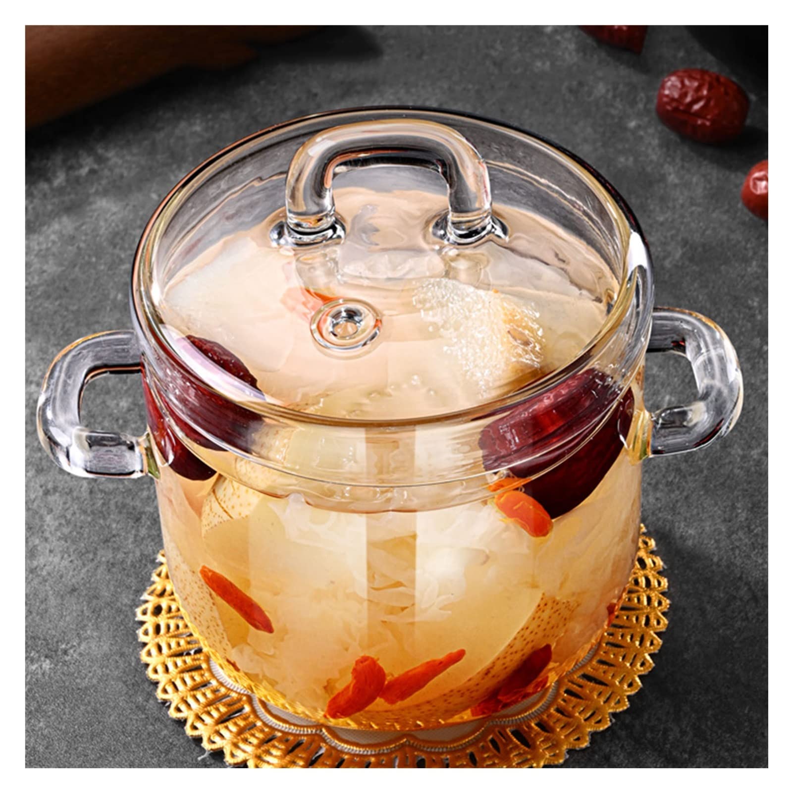 Borosilicate Glass Stock Pot with Lid - Clear Heat-Resistant Milk Pan, Sauce Pot & Mini Cookware (15.5x13.5x10cm) - Perfect for Simmering, Boiling Milk, Cooking Sauces & Small Batch Meals