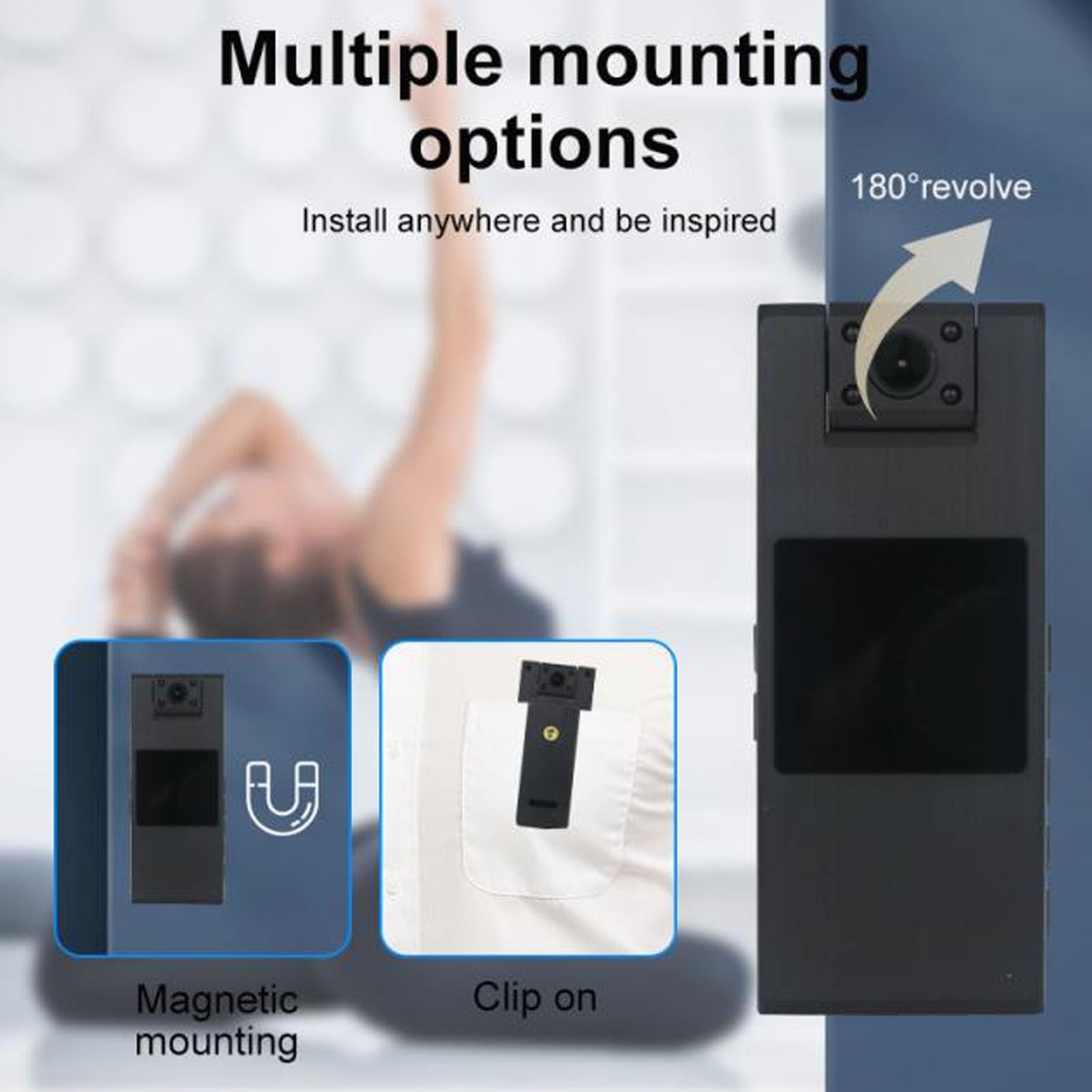 1080P HD Body Camera with Night Vision & 180° Rotatable Lens - Portable Wearable Police Camera with 1.5