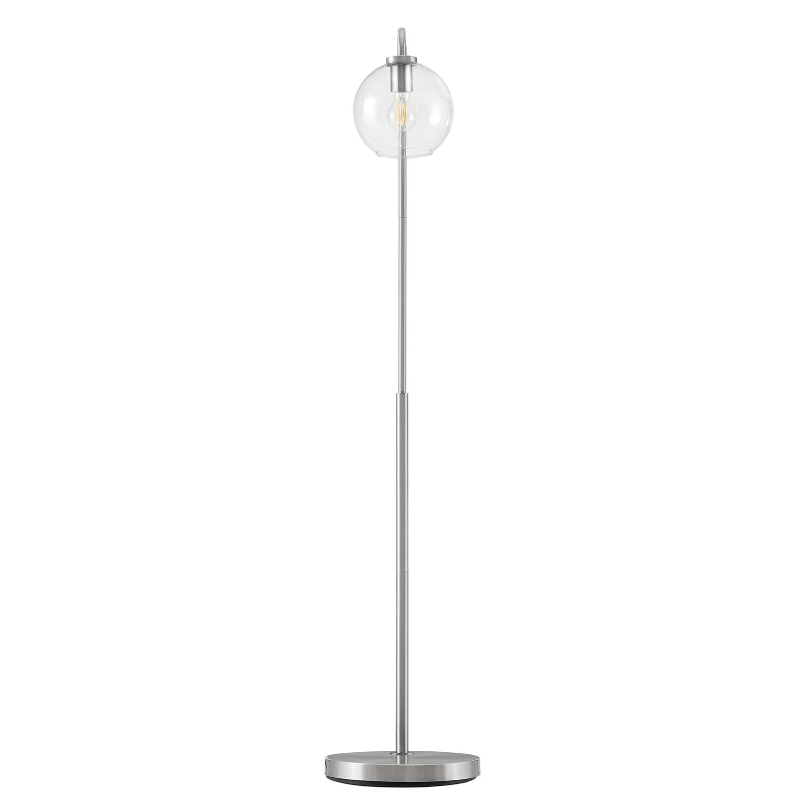 Modway Silo Glass Globe Floor Lamp - Modern Metal Base in Satin Nickel Finish for Living Room, Bedroom & Office Lighting