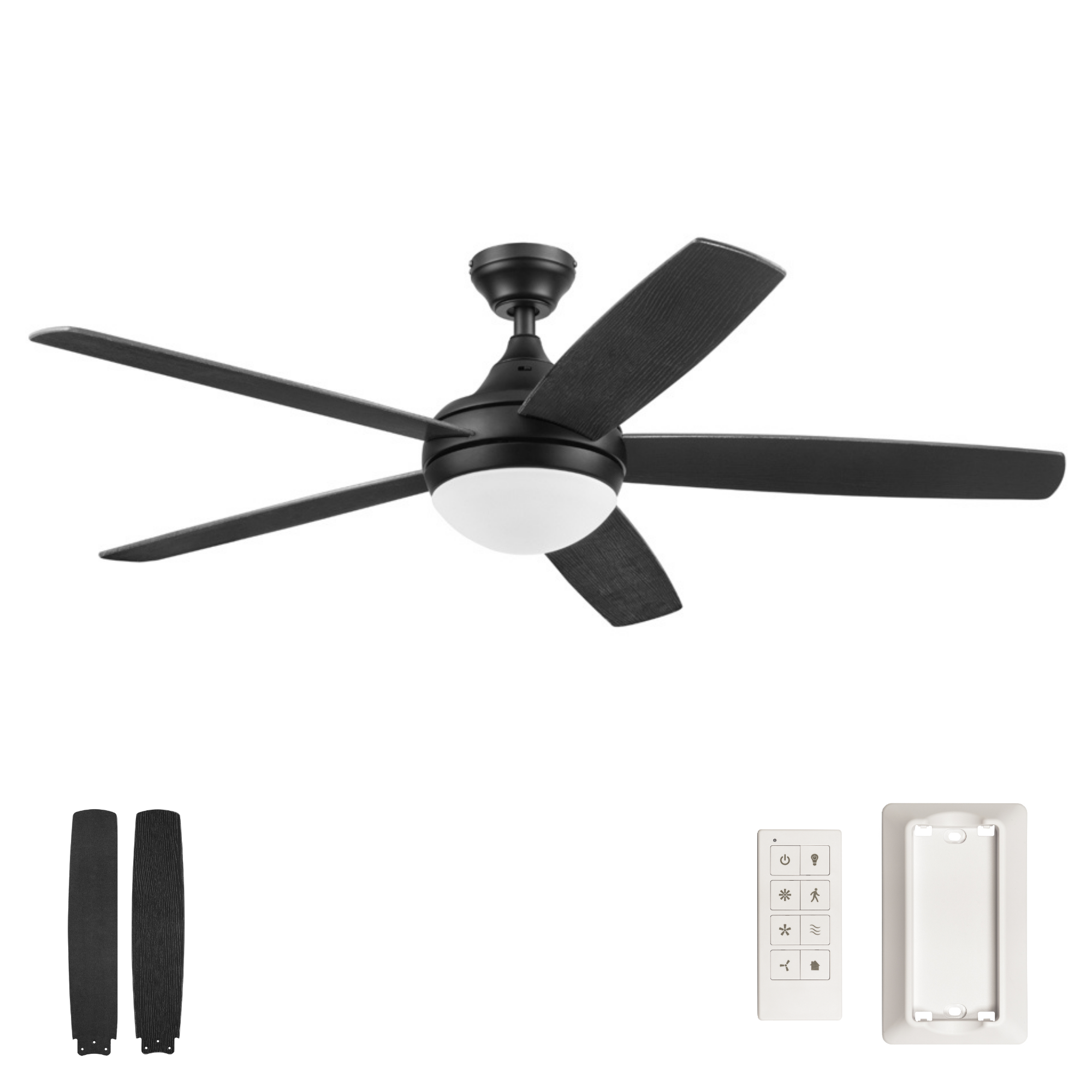 52 Inch Ashby Matte Black Ceiling Fan with Light Kit & Remote Control - Modern Indoor/Outdoor Cooling for Living Room, Bedroom, Patio & Office