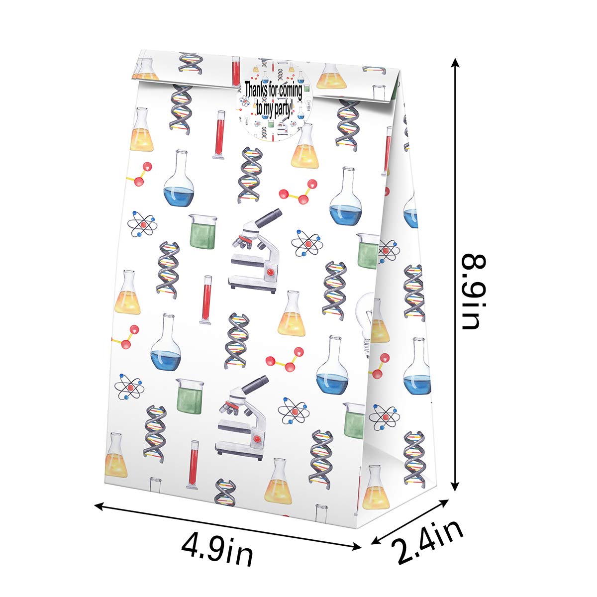 Science Party Favors Candy Bags with Stickers - Science Themed Goodie Gift Treat Bags for Kids Birthday Party Supplies - Perfect for Classroom Rewards, Science Fair Prizes & STEM Celebration Events