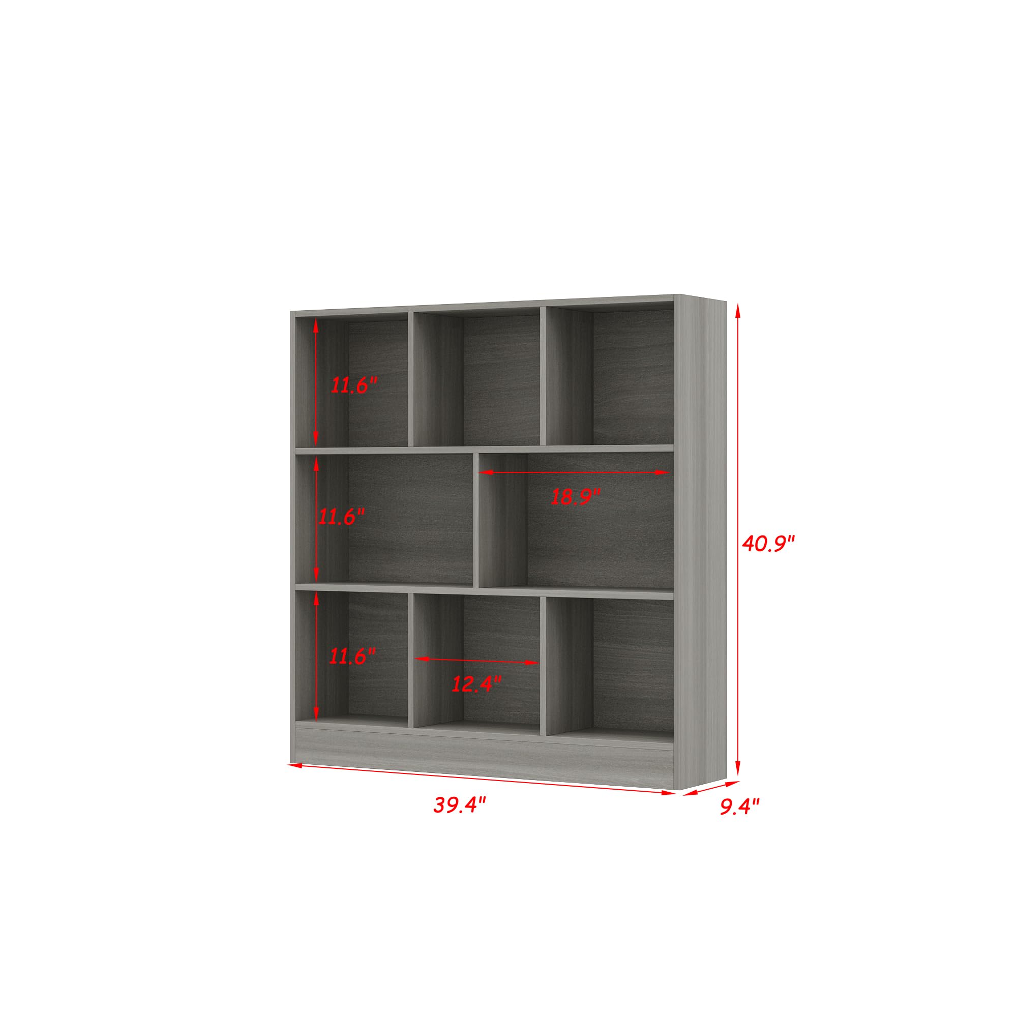 AIEGLE 8-Cube Bookshelf Organizer - 3-Tier Wooden Storage Shelf for Kids Bedroom, Living Room & Office - Modern Gray Bookcase (39.4