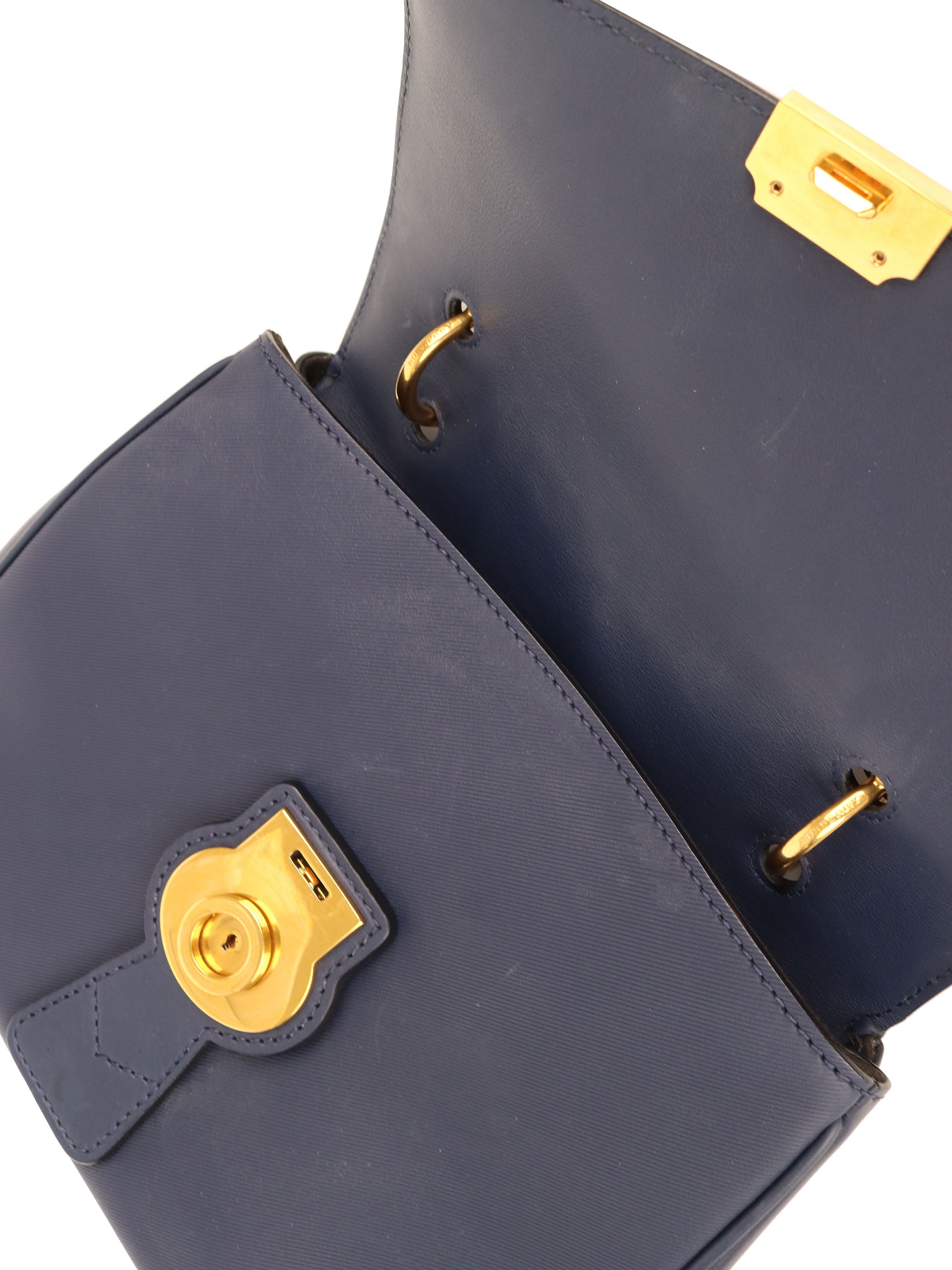 Burberry Blue Leather Top Handle Handbag for Women | Luxury Designer Shoulder Bag & Crossbody Purse | Perfect for Work, Travel, and Evening Events