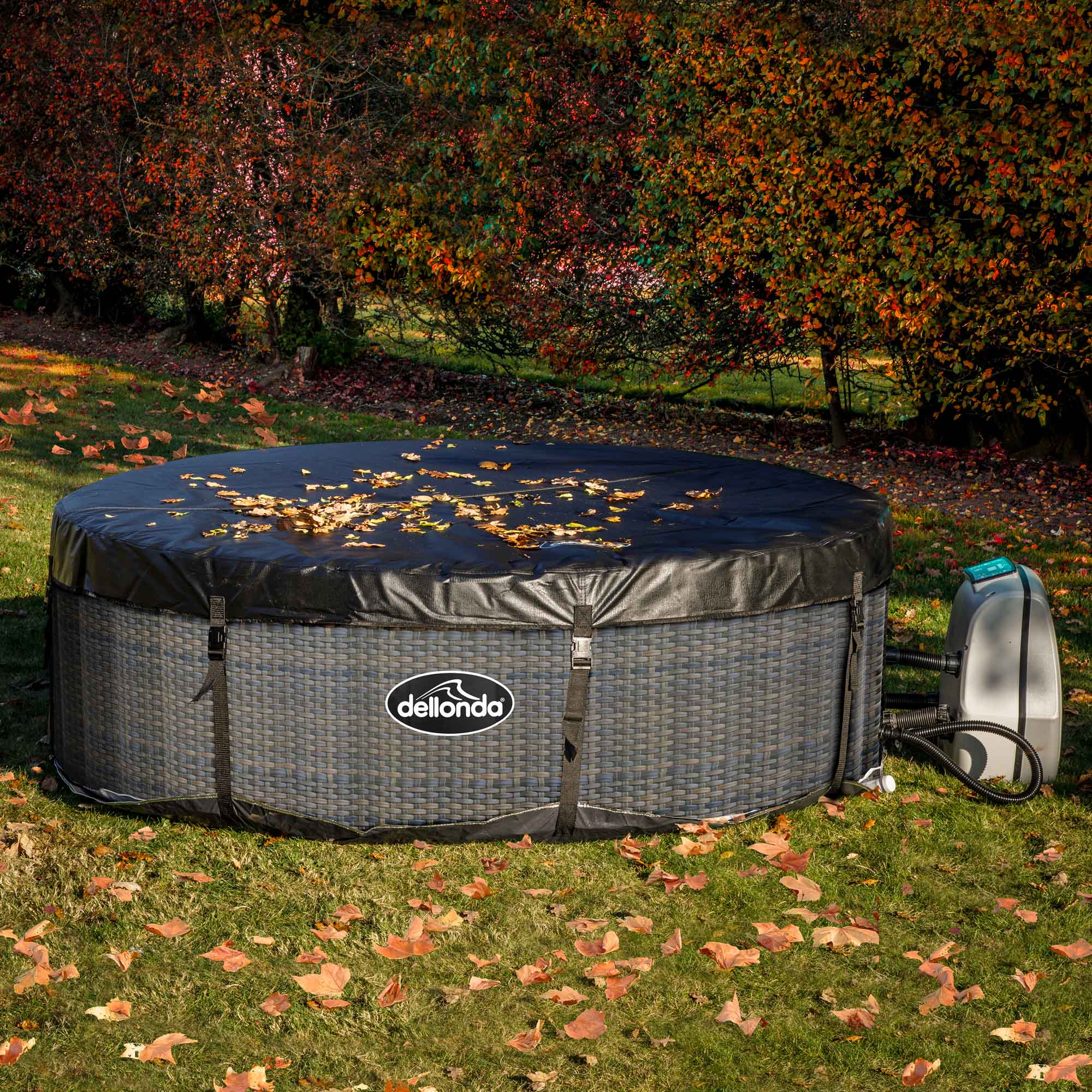 4-6 Person Inflatable Hot Tub Spa with Smart Pump - Rattan Design - Portable Outdoor Hot Tub for Backyard, Patio, or Deck Relaxation - Perfect for Family Gatherings and Stress Relief