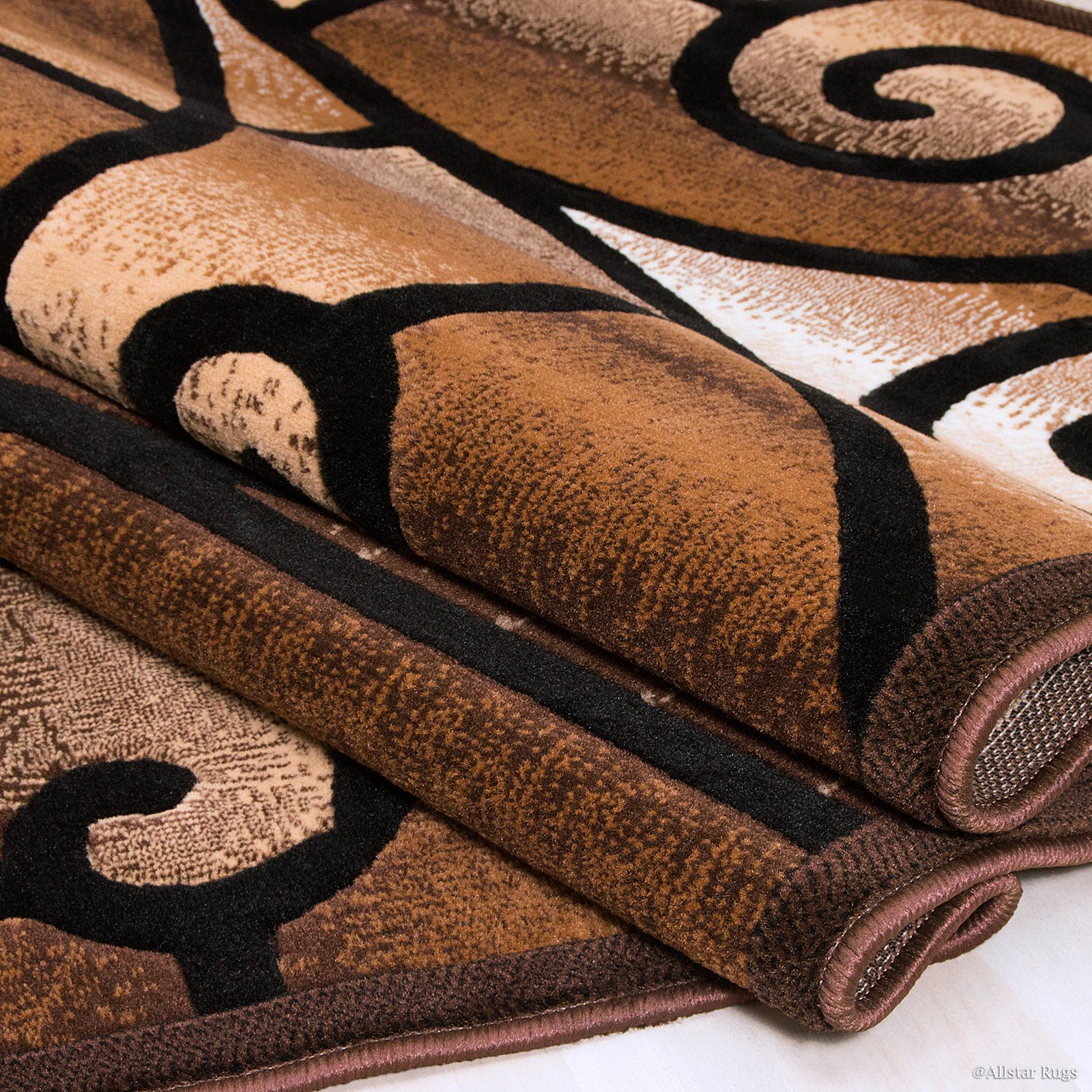 Allstar 8x10 Chocolate and Mocha Modern Machine Carved Rectangular Accent Rug - Ivory & Espresso Swirl Design (7'9