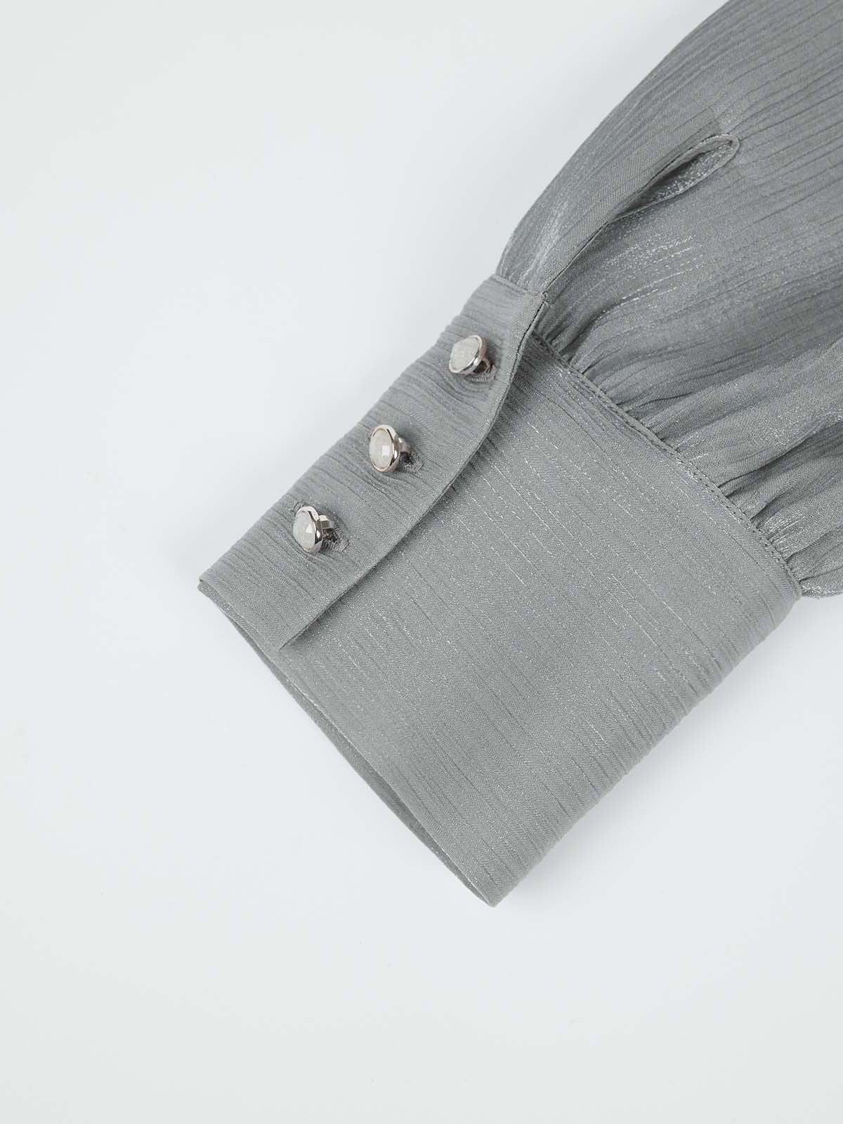 ASOBIO Women's Long Sleeve Pleated Stand Collar Blouse Shirt - Elegant Office Wear & Business Casual Attire for Work & Formal Occasions