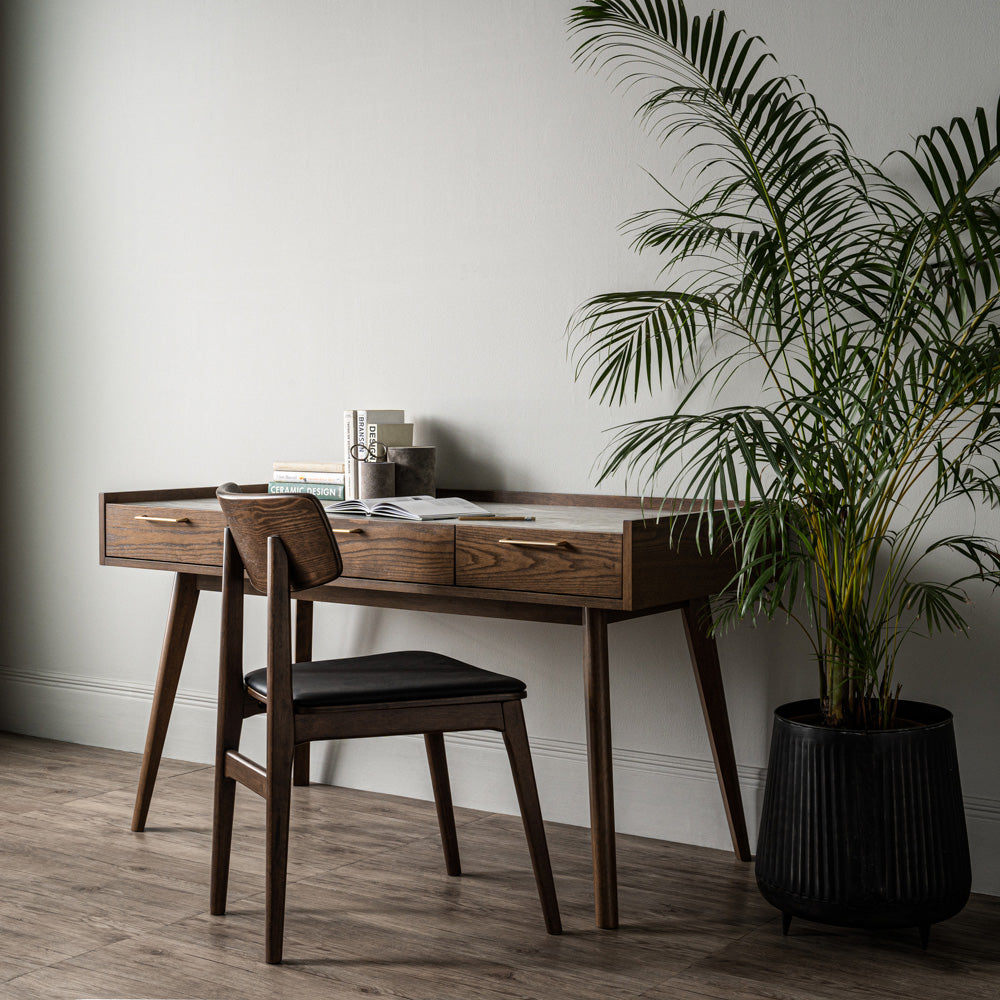 BREDA 110cm Study Desk in Walnut - Modern Writing Desk for Home Office, Study Room & Dormitory - Solid Wood Computer Desk with Spacious Work Surface