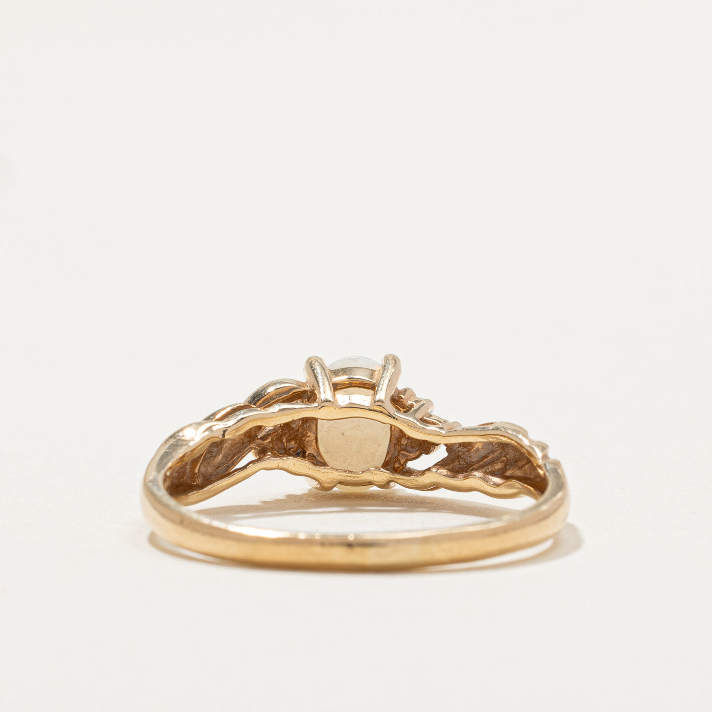 Opal and Diamond Twisted Ring - 0.40ct Opal with 0.01ctw Diamonds - Size 7.75 - Elegant Wedding, Anniversary or Gift Jewelry for Women