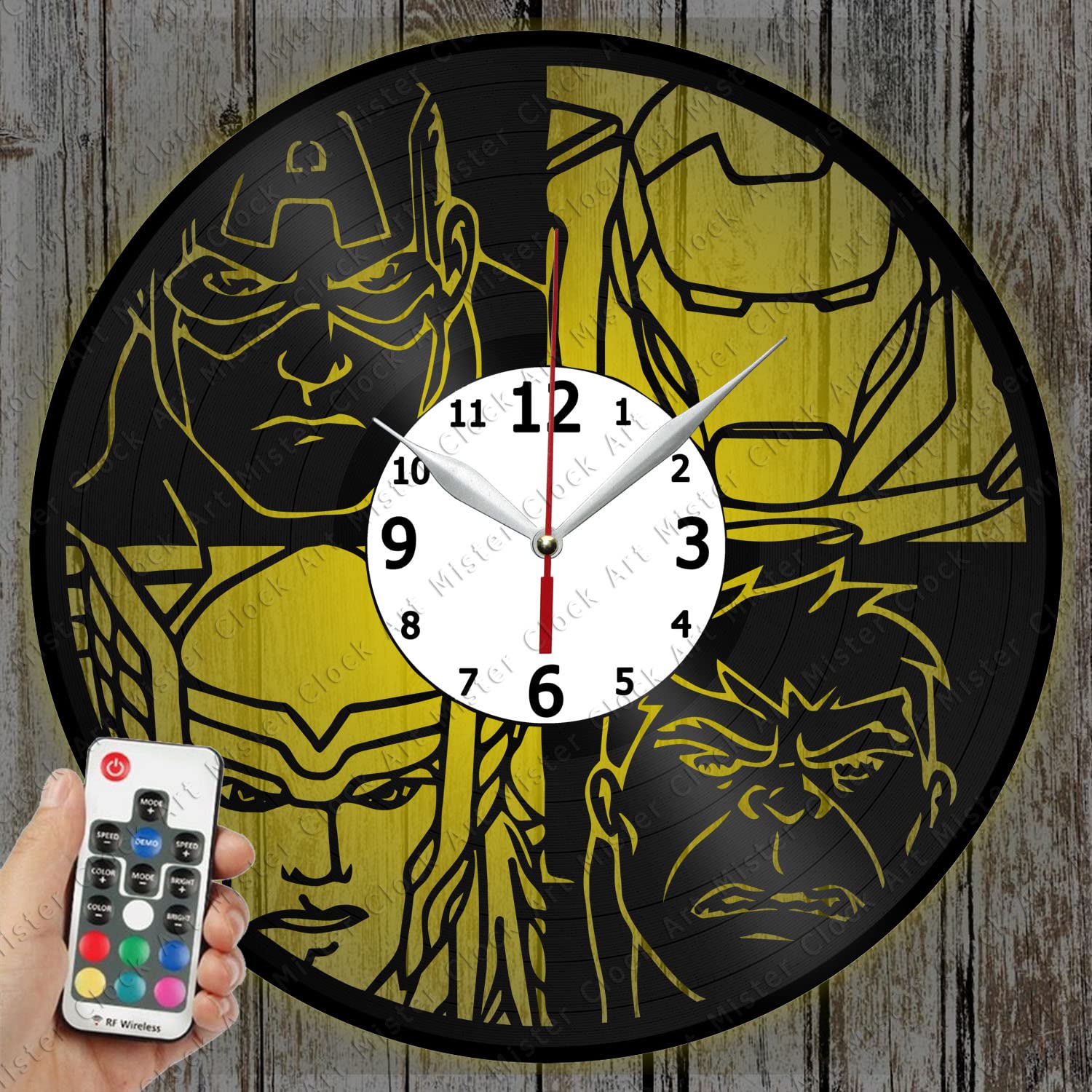 Avengers LED Vinyl Record Wall Clock - Custom Personalized Light Up Home Decor - Unique Handmade Gift for Marvel Fans - Perfect for Bedroom, Living Room & Office Decor