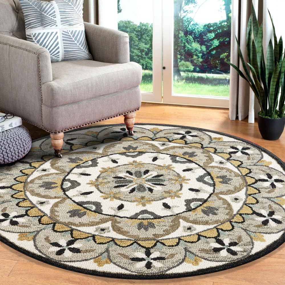 LR Home 6ft Round Indoor Wool Area Rug - Hand Woven Modern Farmhouse Boho Style for Living Room, Bedroom, Office Decor | Soft Ivory/Gray Home Accent Rug for Cozy Spaces, Nursery, Entryway & Playroom | Perfect for Farmhouse, Bohemian & Scandinavian Interior Design Styles