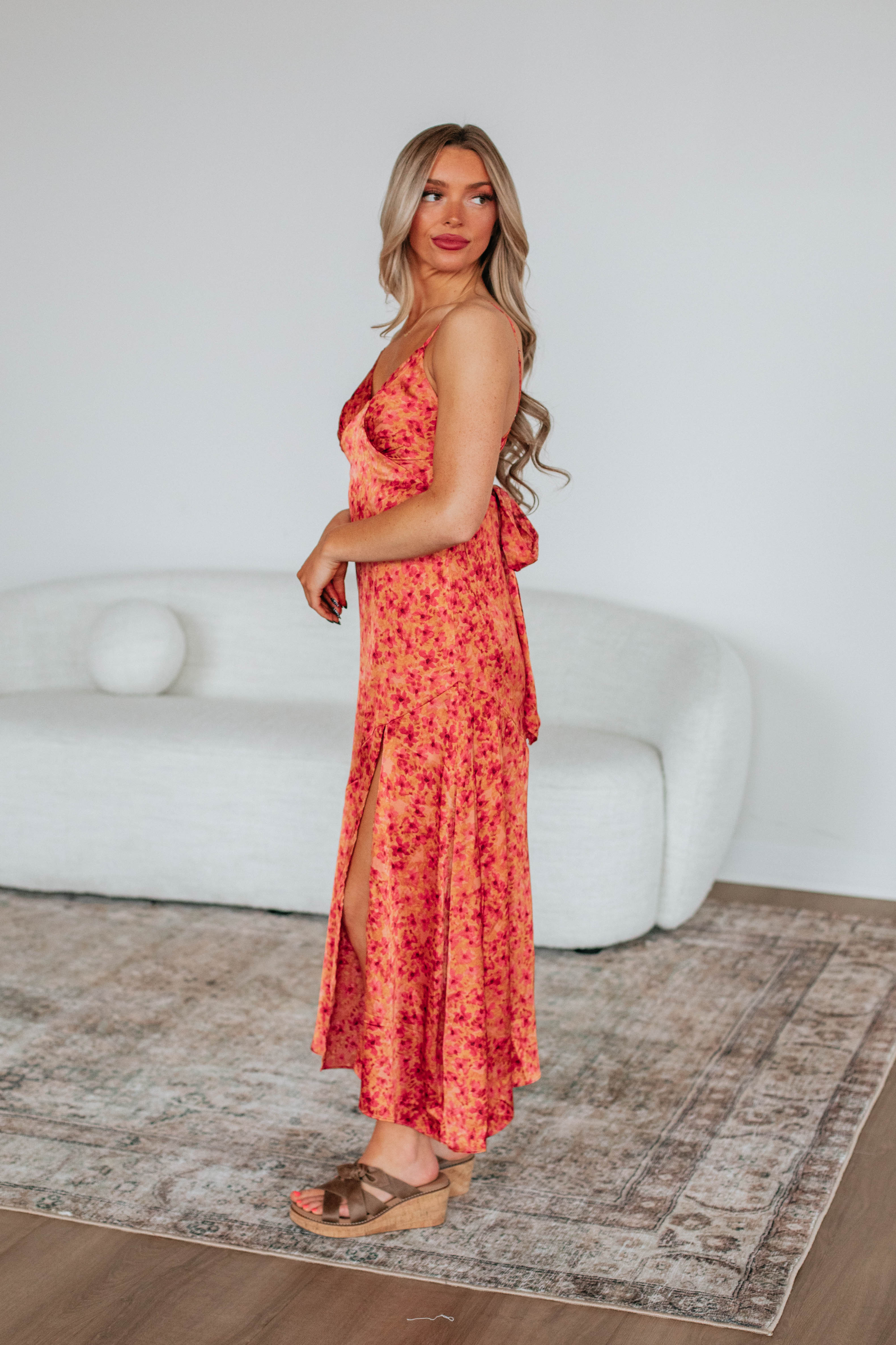 Emersyn Floral Print Summer Dress for Women - Elegant Flowy Maxi Dress with V-Neck & Ruffle Sleeves - Perfect for Beach Vacation, Wedding Guest, and Date Night Outfits