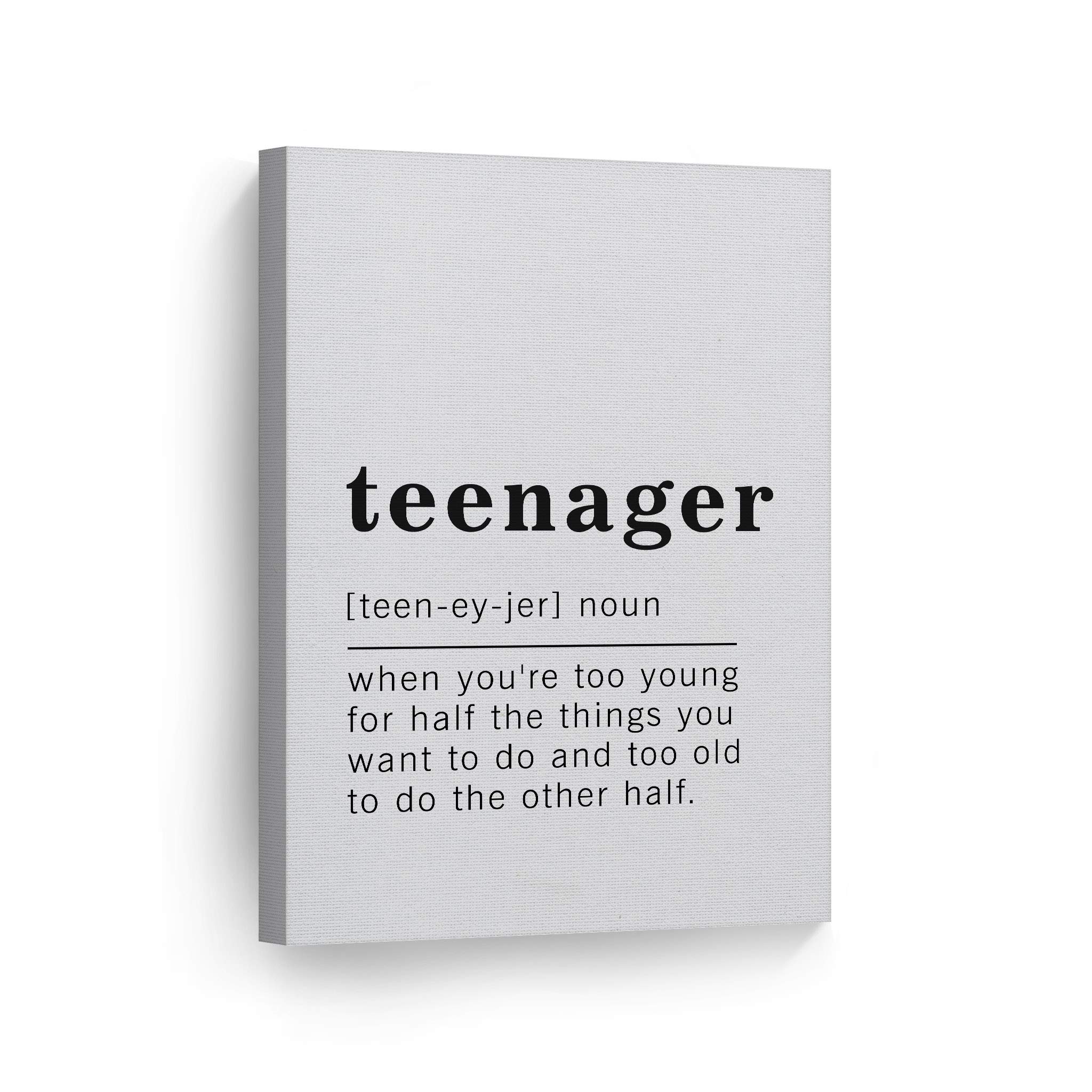Funny Teenager Definition Dictionary Canvas Print - Inspirational Quote Wall Art for Office, Living Room, Bedroom & Bathroom - Ready to Hang Home Decor (40x30 inches, Made in USA) - Perfect Gift for Teens & College Dorm Decor