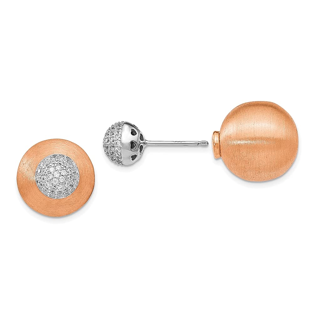 925 Sterling Silver Rose Gold Cubic Zirconia CZ Stud Earrings for Women - Front & Back Ball Button Fine Jewelry - Perfect Gift for Her, Birthday, Anniversary & Special Occasions