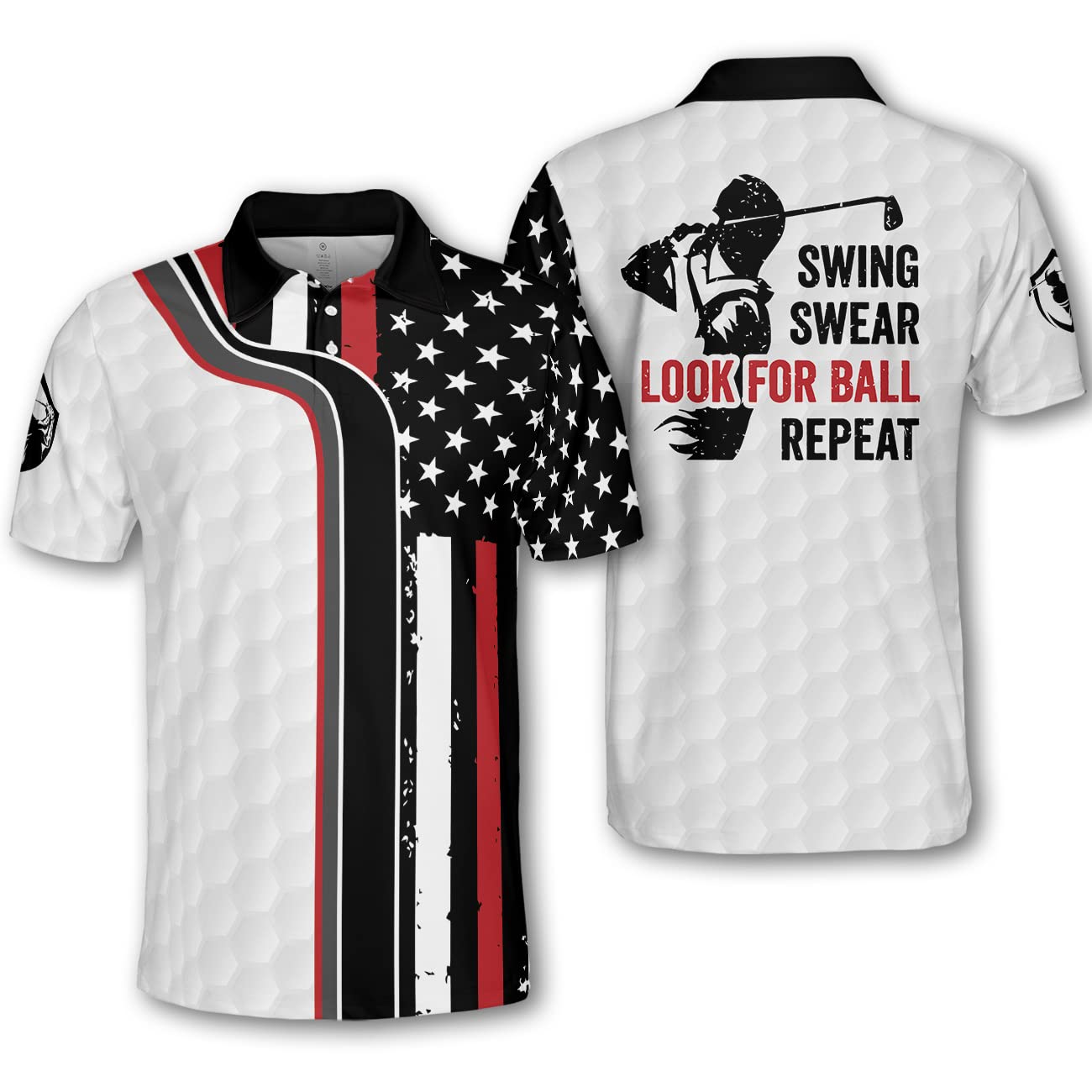 Pologen Men's American Flag Golf Polo Shirt - Patriotic & Funny Golf Polos for Men - Breathable Performance Golf Shirt for Casual Wear & Country Club Events