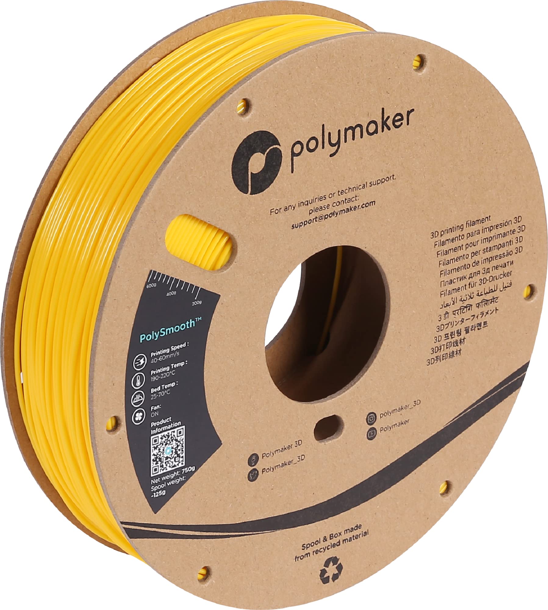 Polymaker PolySmooth PVB 3D Printer Filament 1.75mm - 750g Yellow Filament Spool | Easy Printing Like PLA | IPA Alcohol Smoothing Compatible with Polysher | Ideal for Prototyping, Cosplay Props & Artistic Models