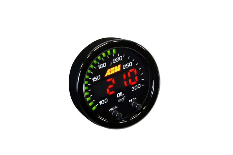 AEM X Series Temperature Gauge Kit 100-300F - Black Bezel & Water Temp Faceplate | Performance Monitoring for Cars, Trucks, Boats | Engine & Fluid Temperature Measurement
