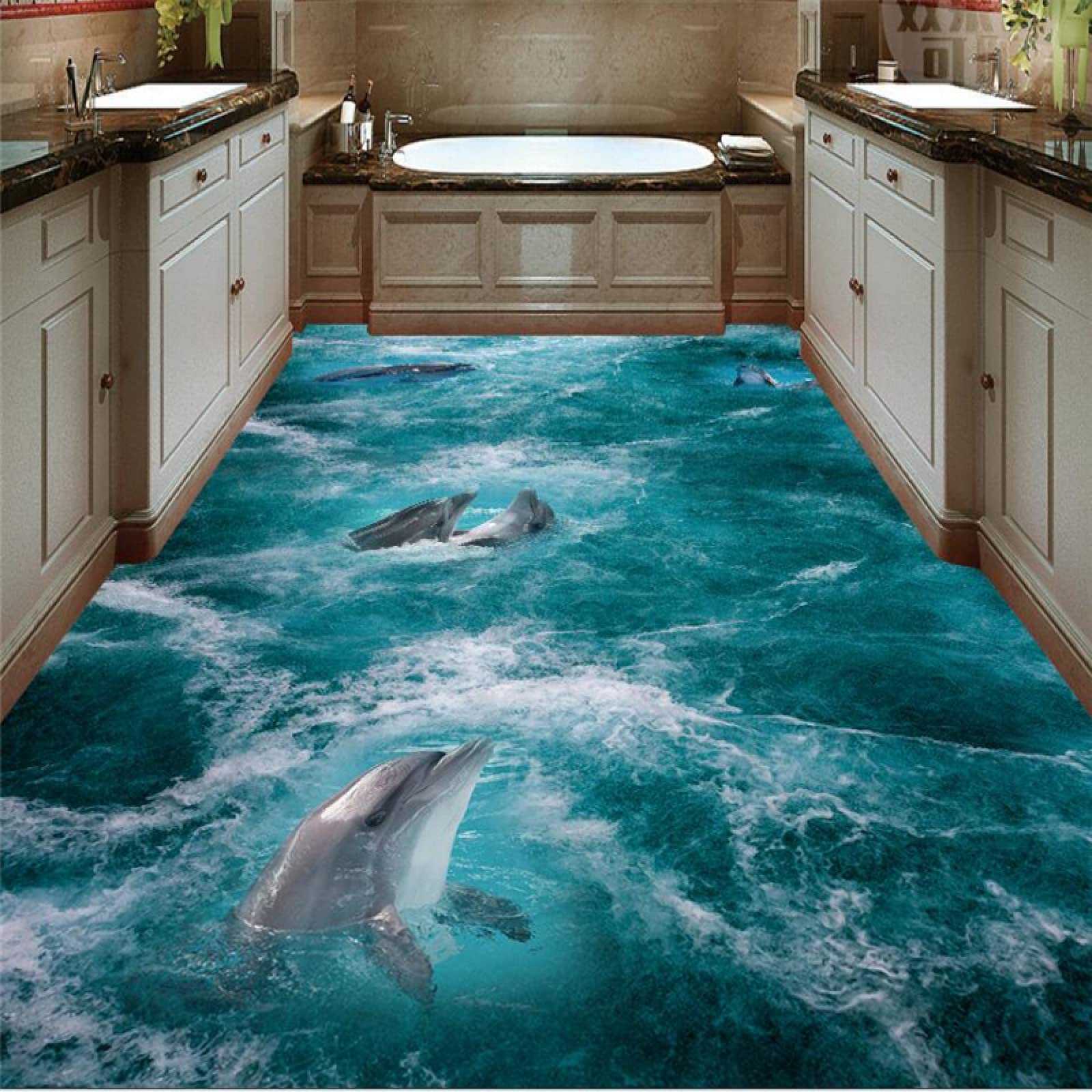 Dolphins Removable Wall Mural - Self-Adhesive Sea Creatures Wallpaper (177x126 Inch) for Bathroom, Living Room, Bedroom & Kids Room Decor - Perfect for TV Background, Girls Room & Floor Stickers