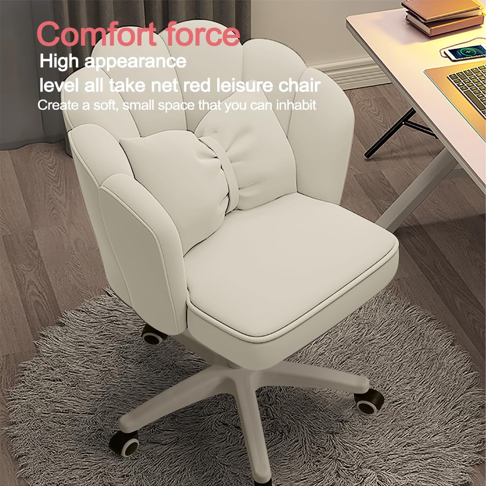 Elegant Velvet Petal Desk Chair with Bow Cushion - Comfortable Home Office & Makeup Vanity Chair for Bedroom, Study, or Computer Workspace - Perfect Butterfly Accent Chair for Women's Workspace & Dressing Area