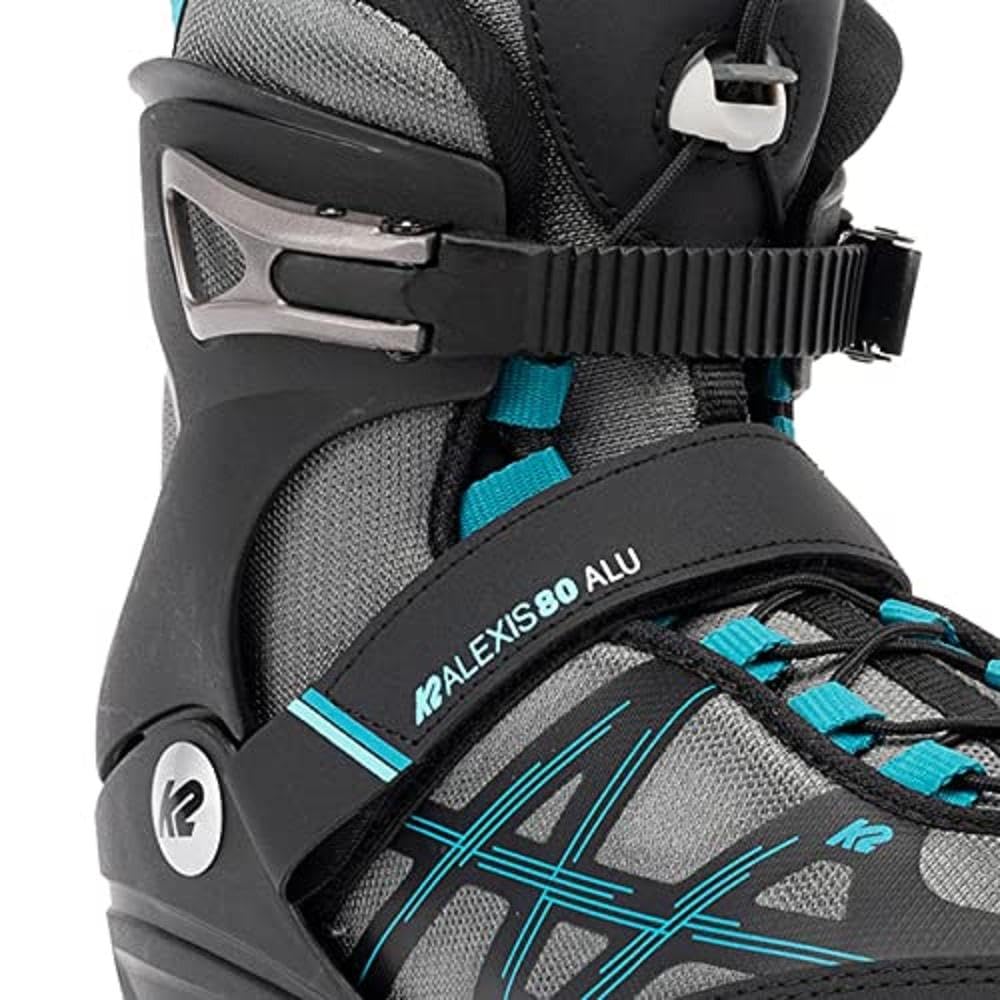 K2 Alexis 80 ALU Gray-Cyan Women's Inline Skates - Comfortable & Durable for Outdoor Fitness, Rollerblading & Recreational Skating