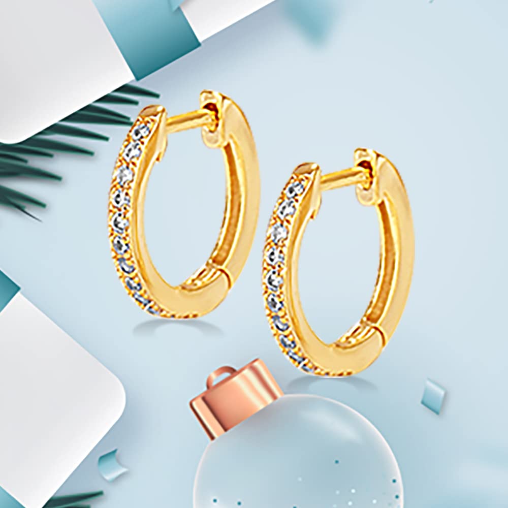 925 Sterling Silver White Rose Gold Plated Hoop Earrings with Cubic Zirconia - Huggie Stud Cuff Earrings for Women (White Gold) | Elegant Everyday Wear, Gift for Her, Party & Wedding Jewelry