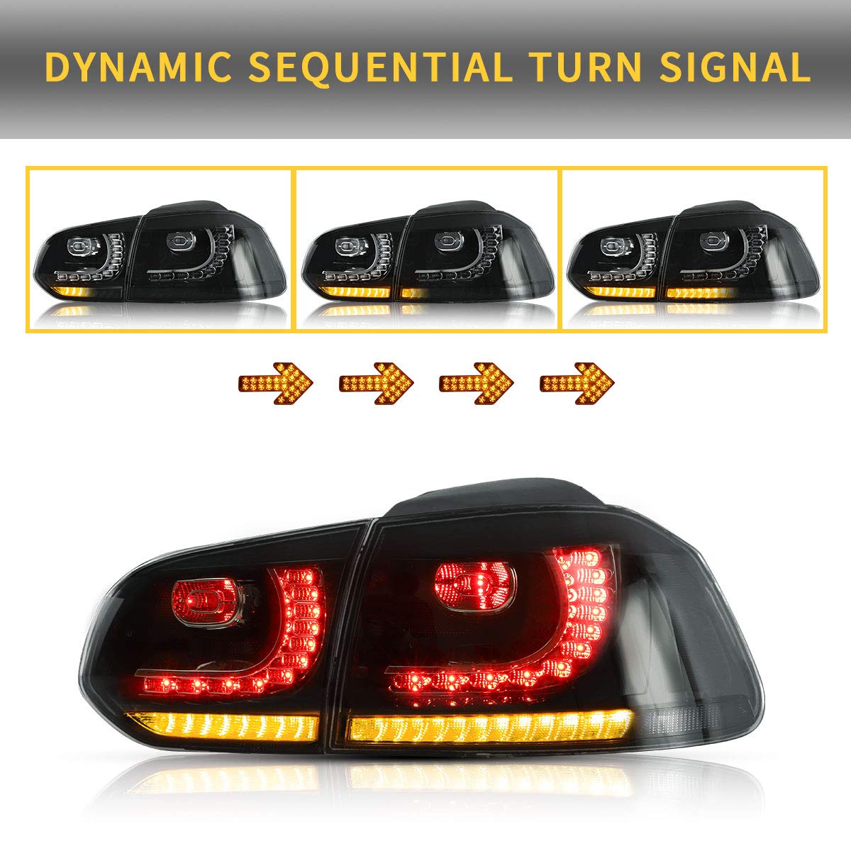 VLAND Smoked Tail Lights for 2010-2014 Volkswagen Golf 6 MK6 GTI & 2012-2013 Golf R - Black Lens Replacement - Upgrade Your Car's Style for Night Driving & Custom Look