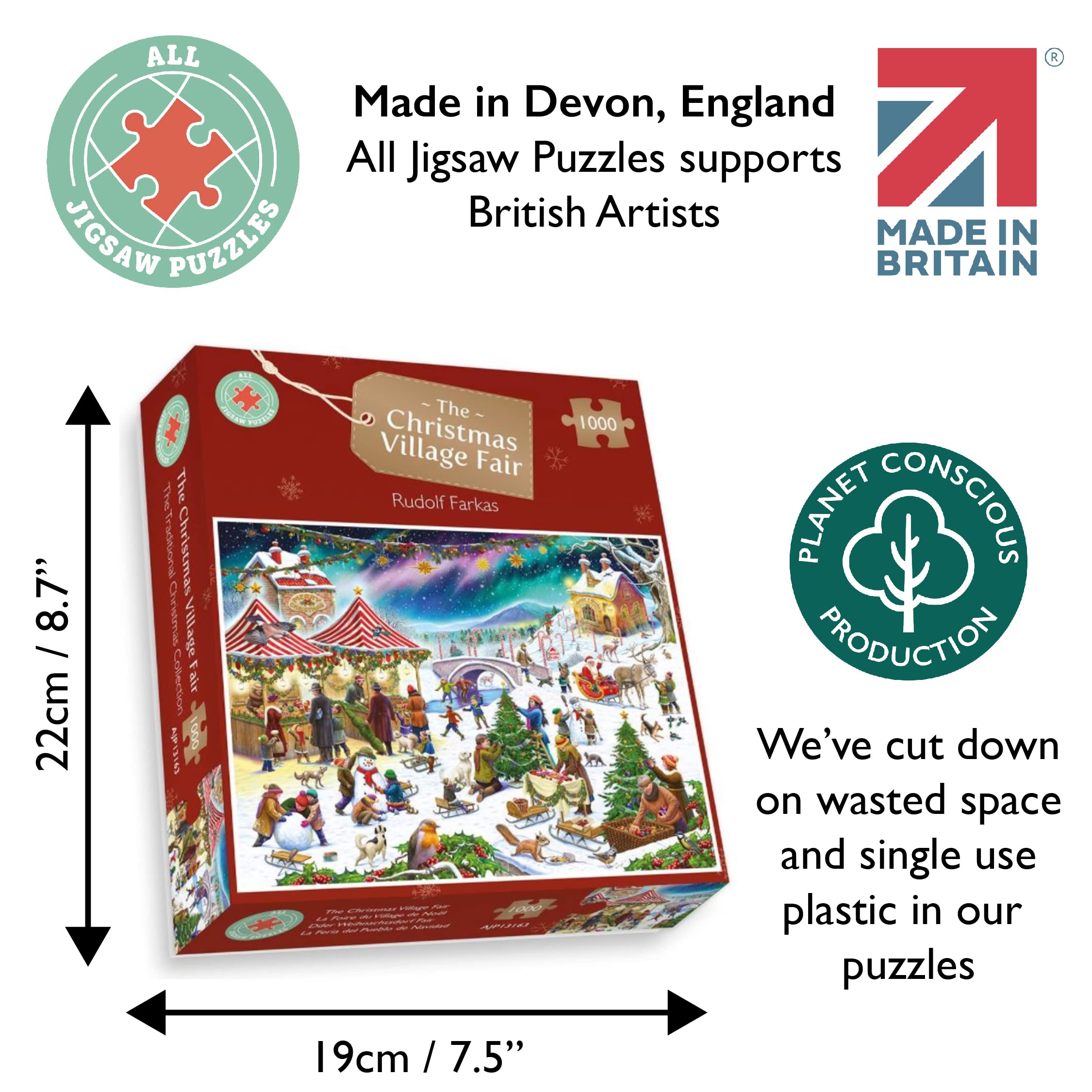 1000 Piece Christmas Village Fair Jigsaw Puzzle by Rudolf Farkas - Challenging Adult Puzzle with Festive Holiday Scenes - Perfect for Family Game Nights, Winter Decor & Stress Relief Activities