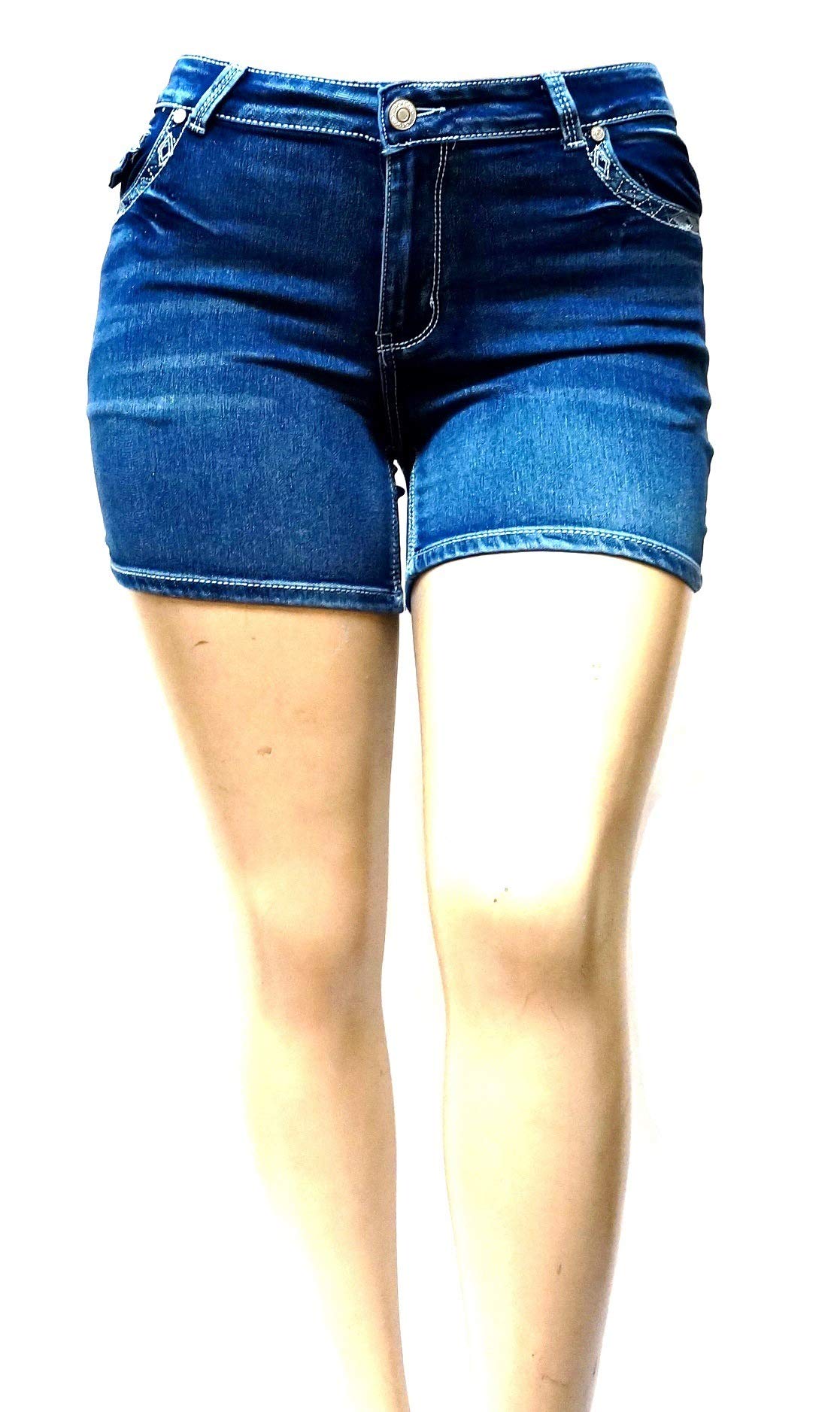 Jack David Women's Premium Plus Size Blue Black Denim Jeans Shorts - Stretchy High Waist Denim Shorts for Women | Casual Summer Outfits & Beach Wear