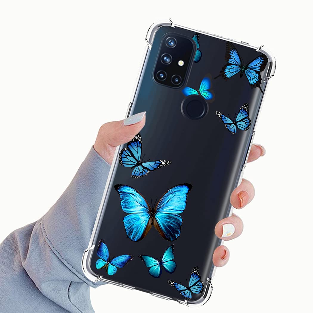 OnePlus Nord N10 5G Case for Women - Slim Shockproof Clear TPU Phone Cover with Blue Butterfly Pattern | Protective Case for OnePlus N10 5G | Perfect for Everyday Use, Work & Travel