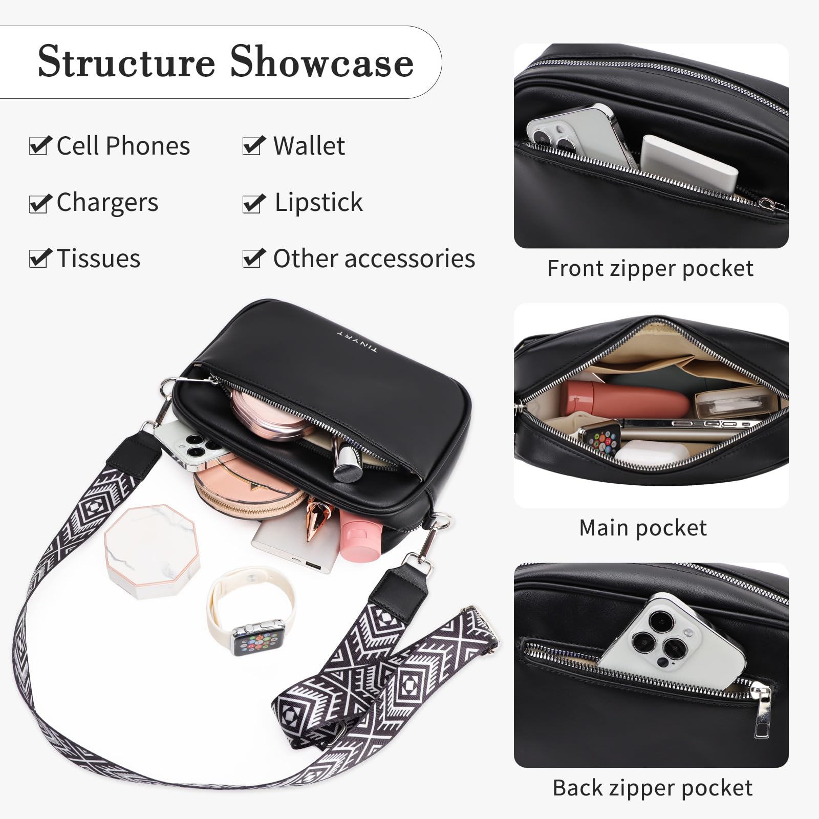 TINYAT Women's Small Crossbody Bag with Adjustable Wide Strap - Stylish Shoulder Purse for Everyday Use, Travel & Shopping