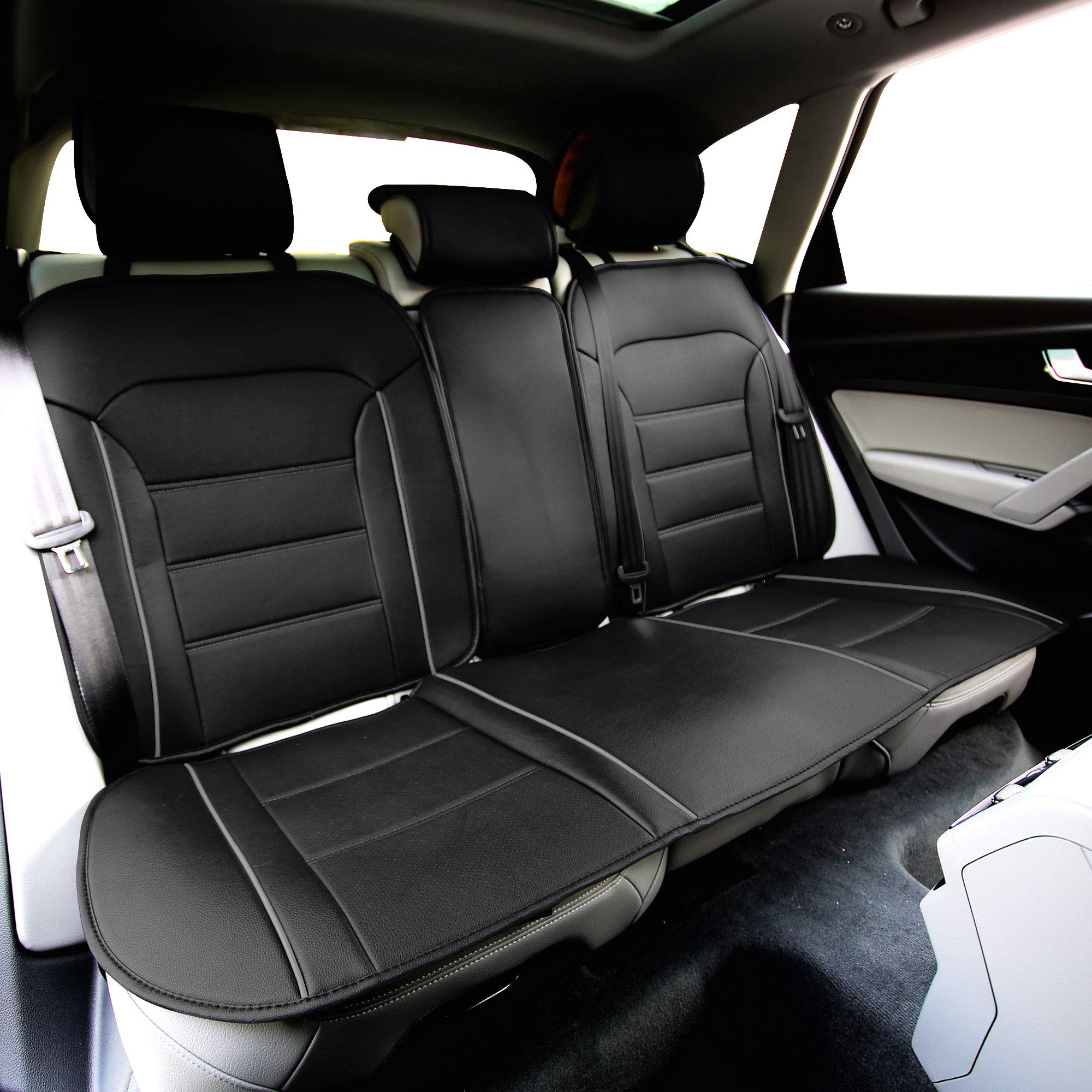 TLH Futuristic Leather Seat Cushions for Cars - Universal Fit Rear Bench Car Seat Cover (Gray) - Comfortable Auto Accessories for Sedans, Trucks & SUVs - Perfect for Long Drives & Road Trips