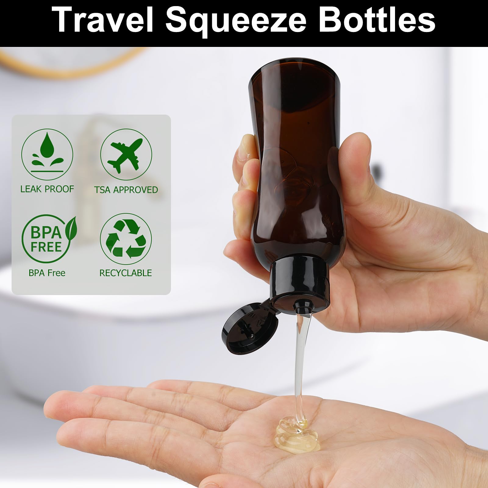 5-Pack 3.4 oz TSA Approved Leak Proof Travel Bottles with Flip Top Caps - Squeezable Plastic Containers for Shampoo, Lotion & Toiletries - Perfect for Air Travel, Gym & Vacation Essentials