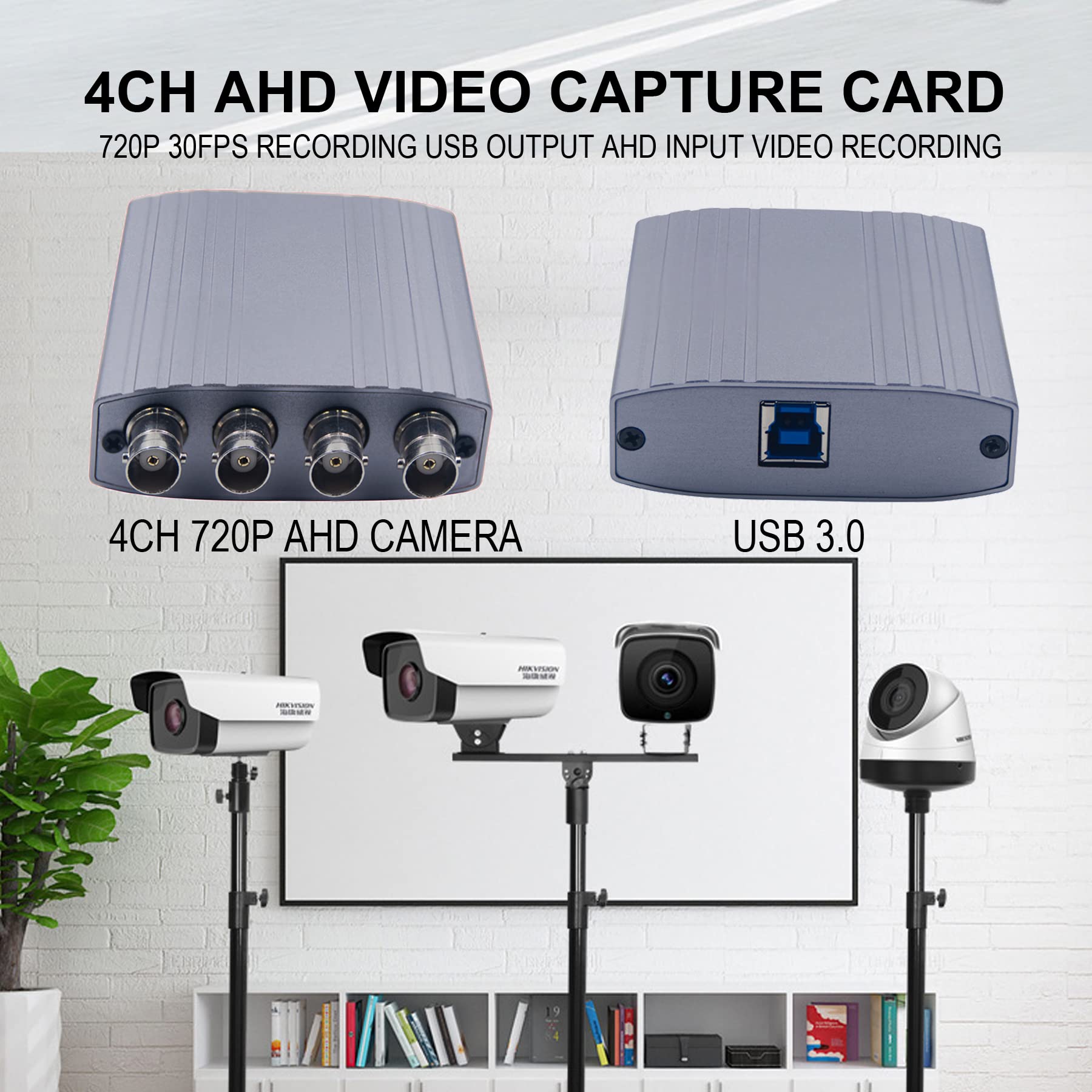 4CH 720P 30FPS AHD Video Capture Card with USB Output - No Driver Needed for Easy Live Streaming & Recording - Perfect for Security Monitoring, Game Streaming & Video Conferencing