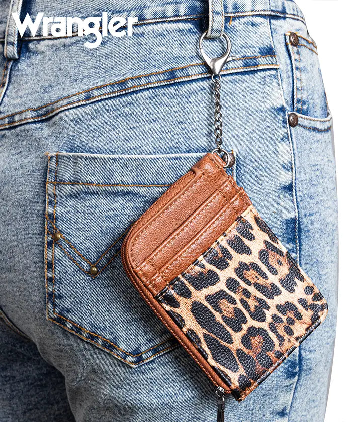Wrangler Cow Print Mini Zip Card Holder - Stylish & Compact Wallet for Everyday Use, Travel, and Outdoor Adventures