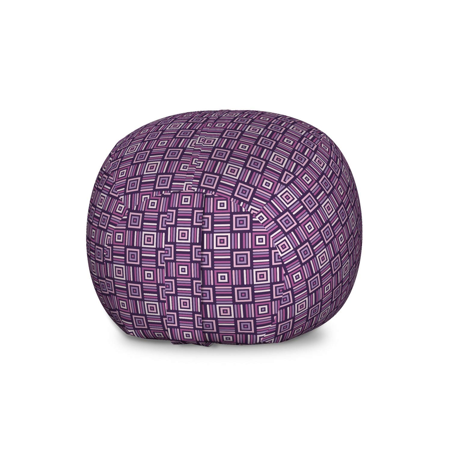Ambesonne Geometric Quadrilaterals Pattern Storage Toy Bag Chair - Contemporary Stripes & Squares Design, Large Washable Stuffed Animal Organizer in Purple & Plum | Perfect for Kids' Room, Playroom & Dorm Organization